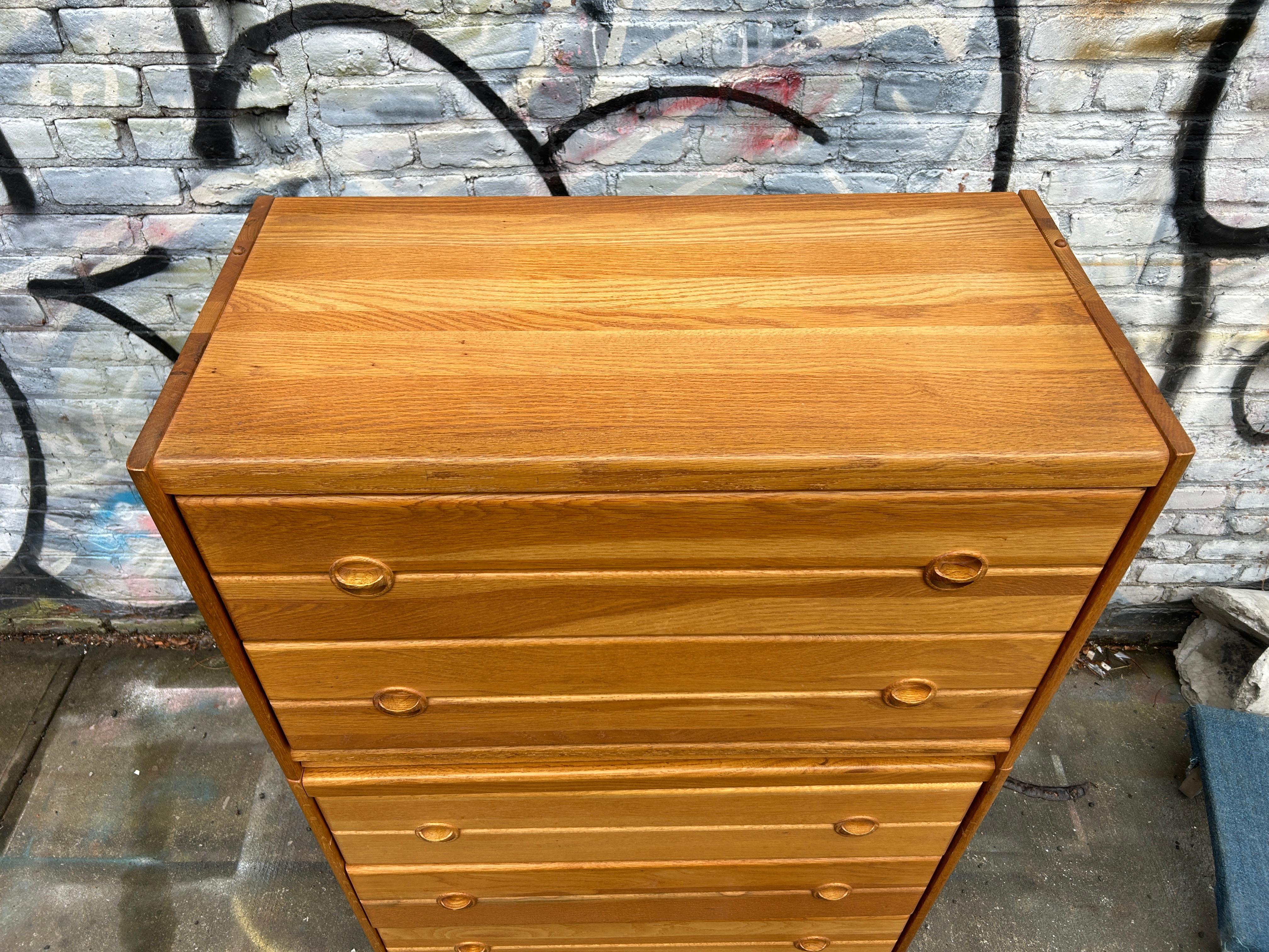 Mid-Century Modern Mid-Century Danish Modern tall solid Oak 5 Drawer dresser Denmark For Sale