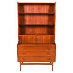 Mid Century Danish Modern Tall Teak bookcase lower dresser desk secretary