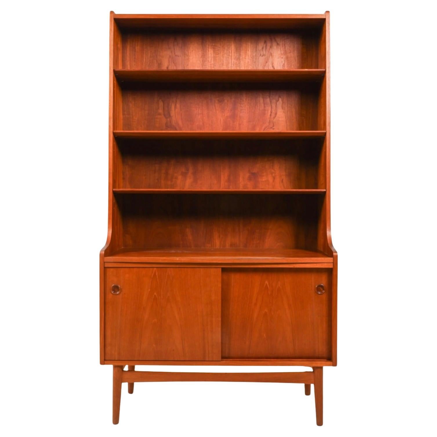 Mid Century Danish Modern Tall Teak bookcase with lower credenza For Sale