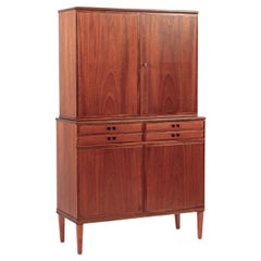 Mid Century Danish Modern Tall Two-Piece Teak Cabinet Hutch