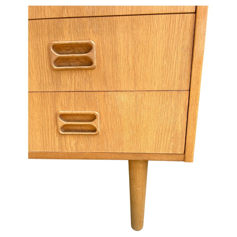 Mid century danish modern tall white oak bookcase with lower 6 drawer