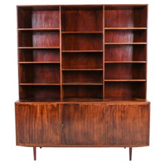Mid century danish modern tall wide credenza with bookcase shelf unit