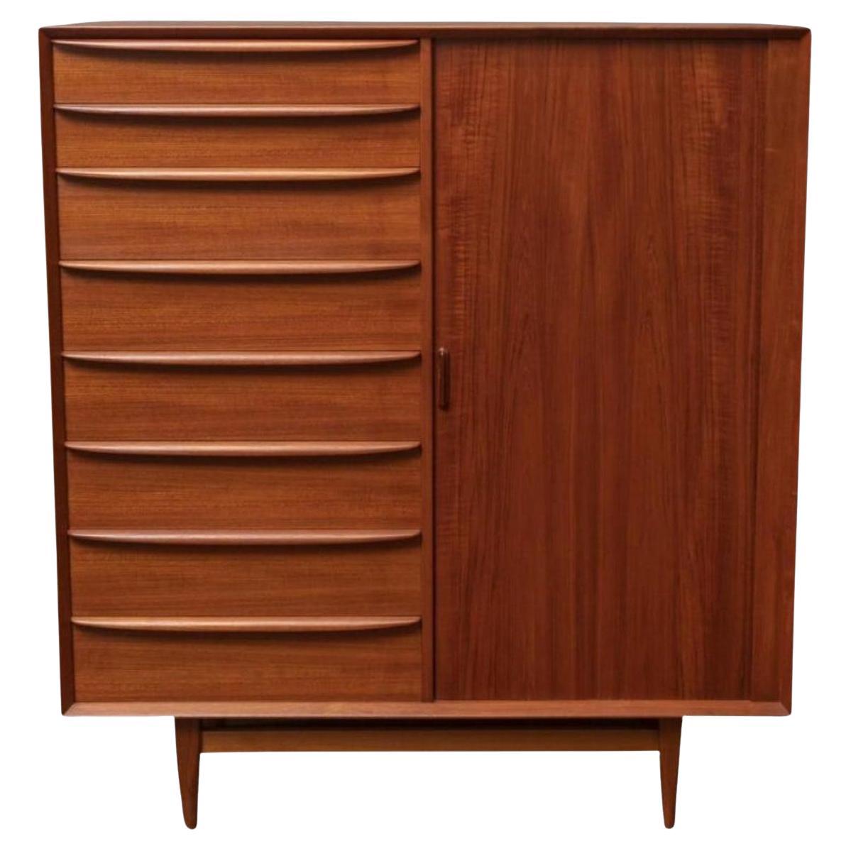 Mid century Danish modern tall wide Teak Dresser by Falster