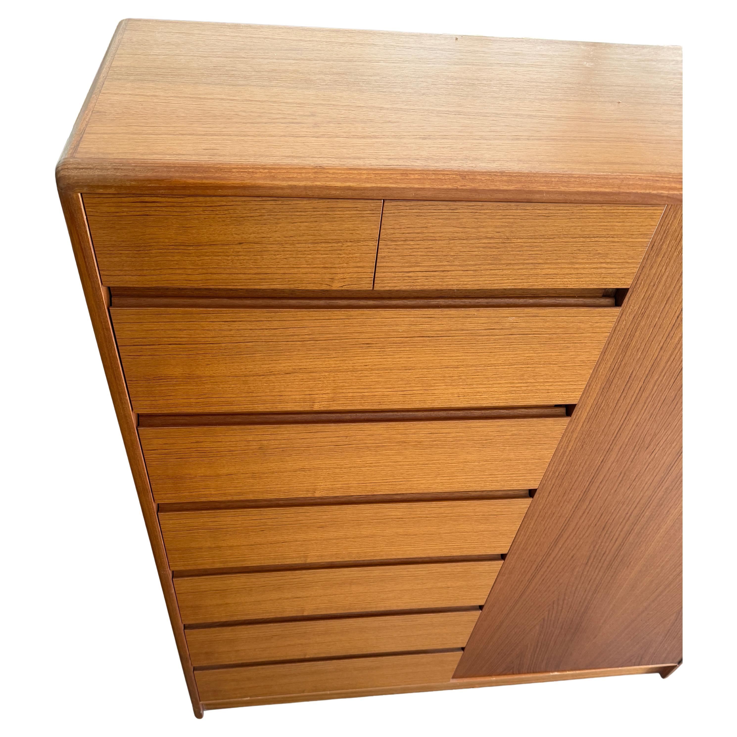 Woodwork Mid century Danish modern tall wide Teak Dresser Wardrobe Clean Nordisk For Sale