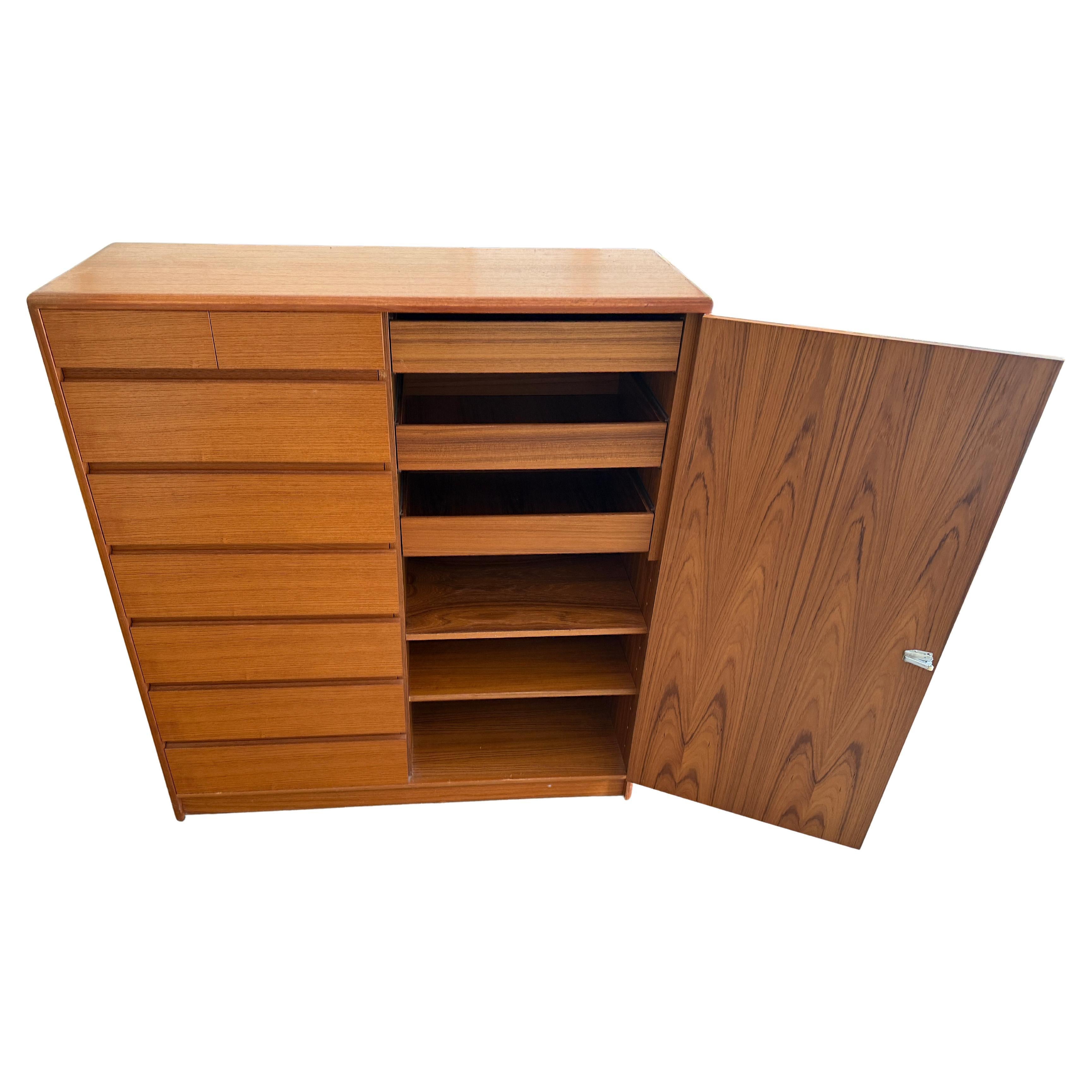 Mid-20th Century Mid century Danish modern tall wide Teak Dresser Wardrobe Clean Nordisk For Sale