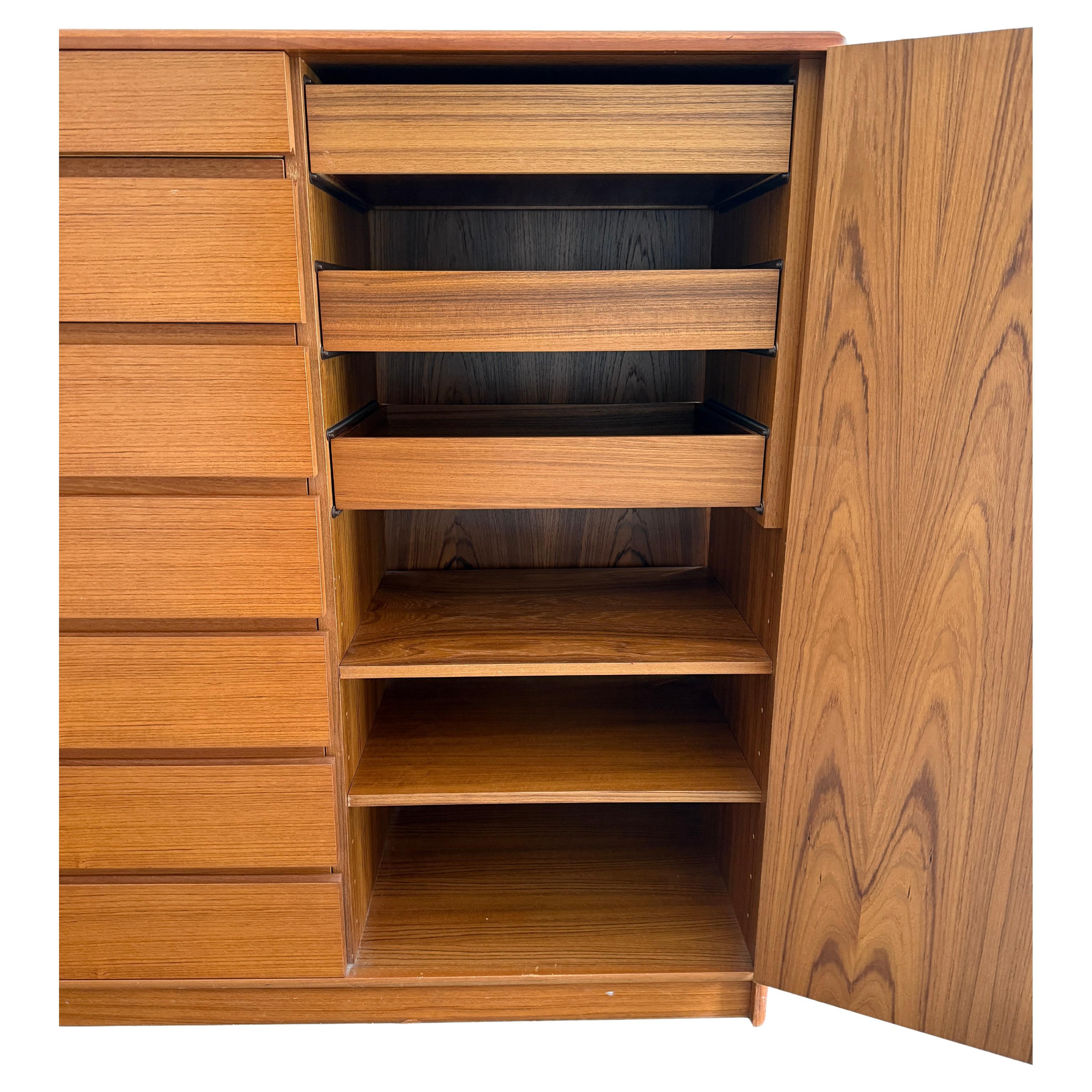 Mid century Danish modern tall wide Teak Dresser Wardrobe Clean Nordisk For Sale 1