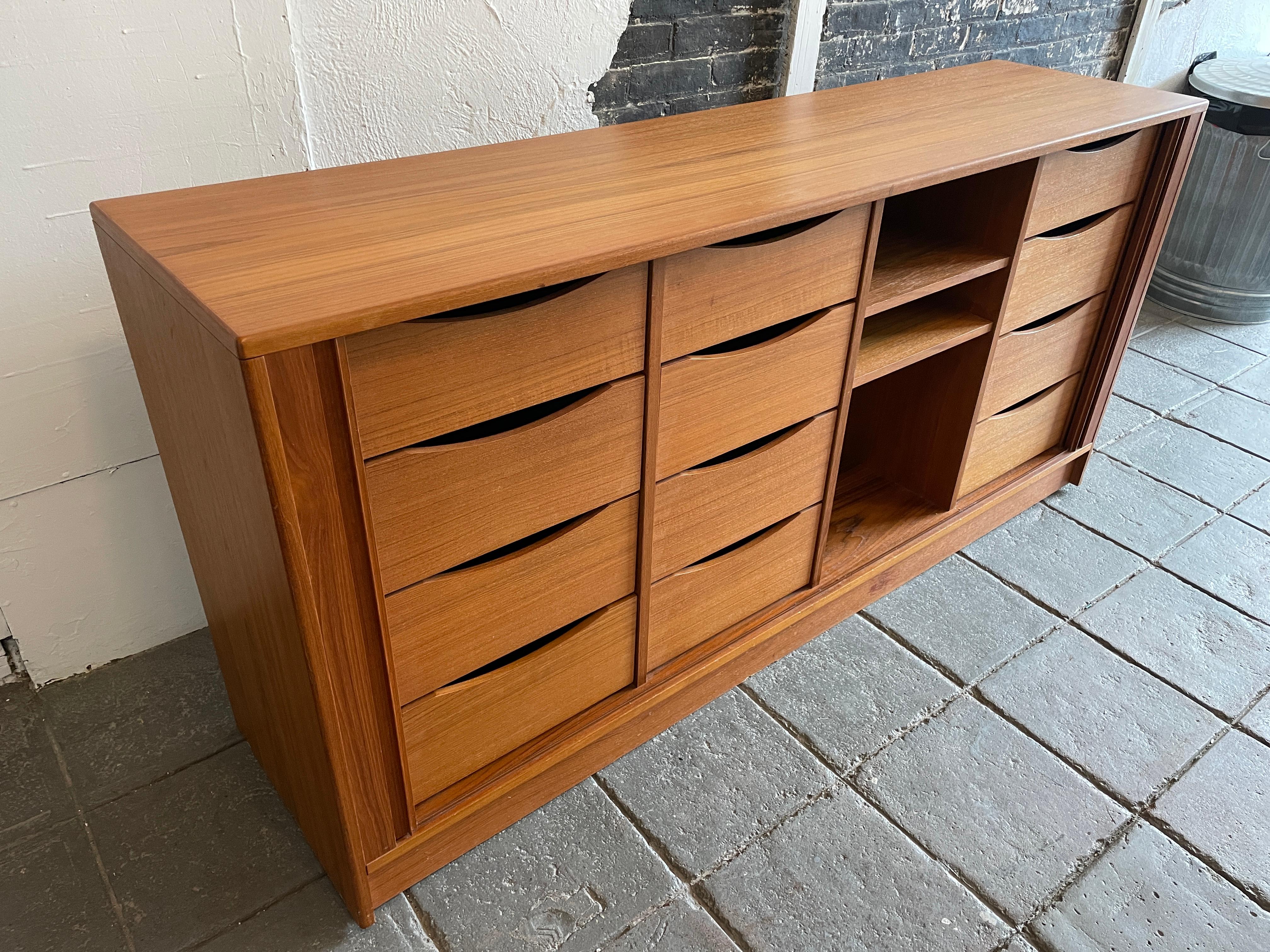 Mid-20th Century Mid Century Danish Modern Tambour Door Credenza Dresser with 12 Drawer  For Sale