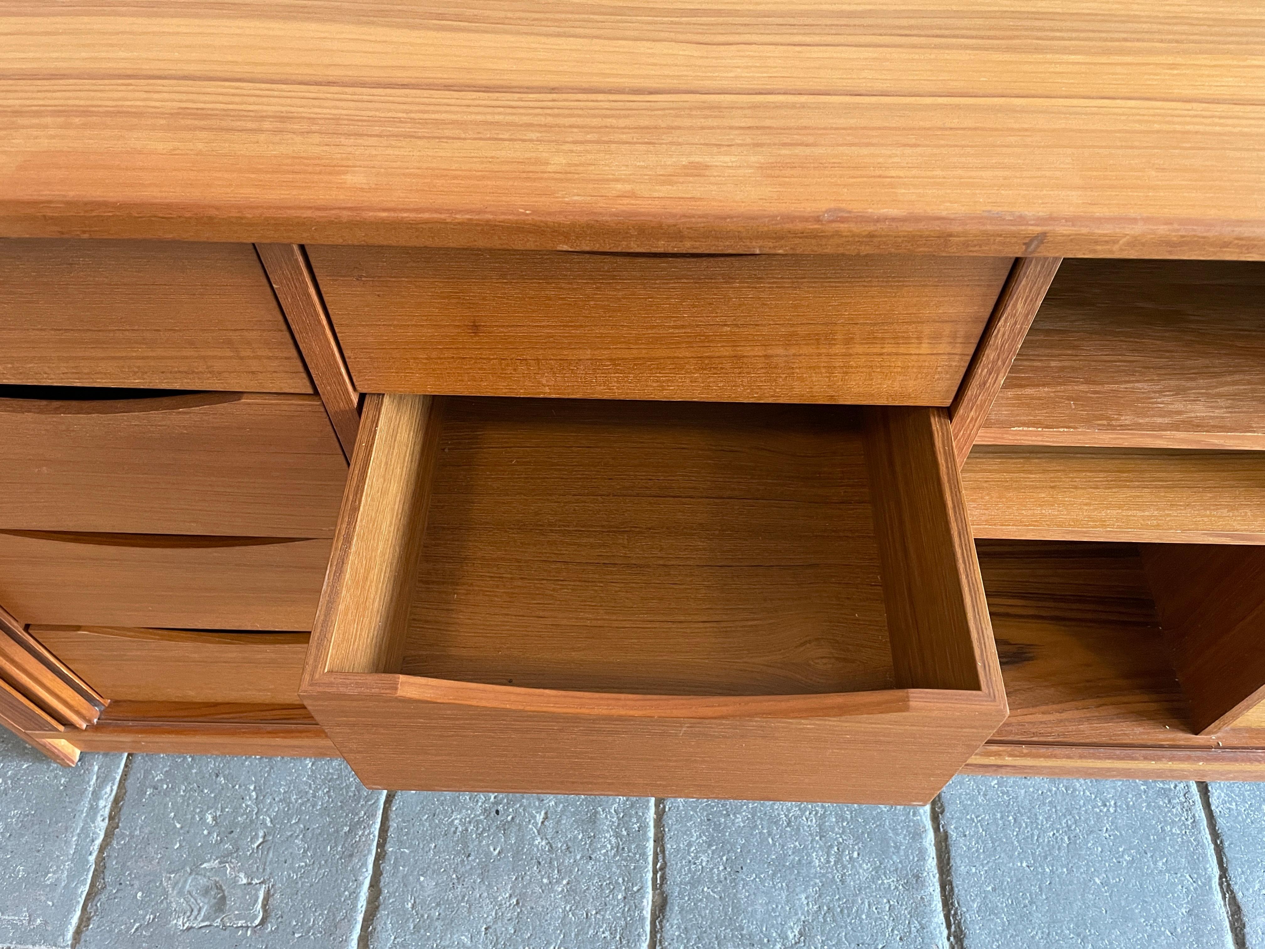 Teak Mid Century Danish Modern Tambour Door Credenza Dresser with 12 Drawer  For Sale