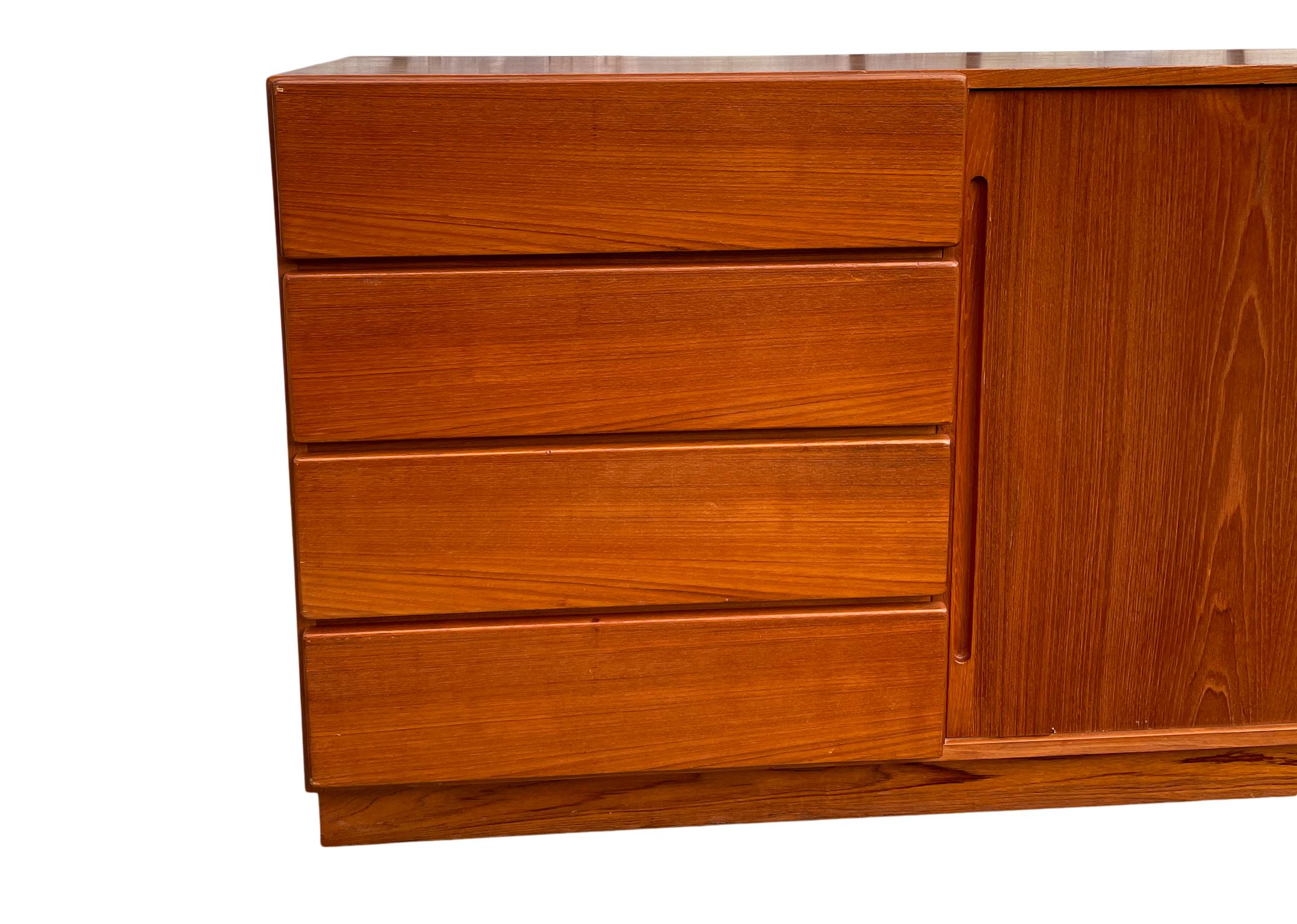 Woodwork Mid Century Danish Modern Tambour Door Teak Credenza Dresser with 11 Drawers For Sale