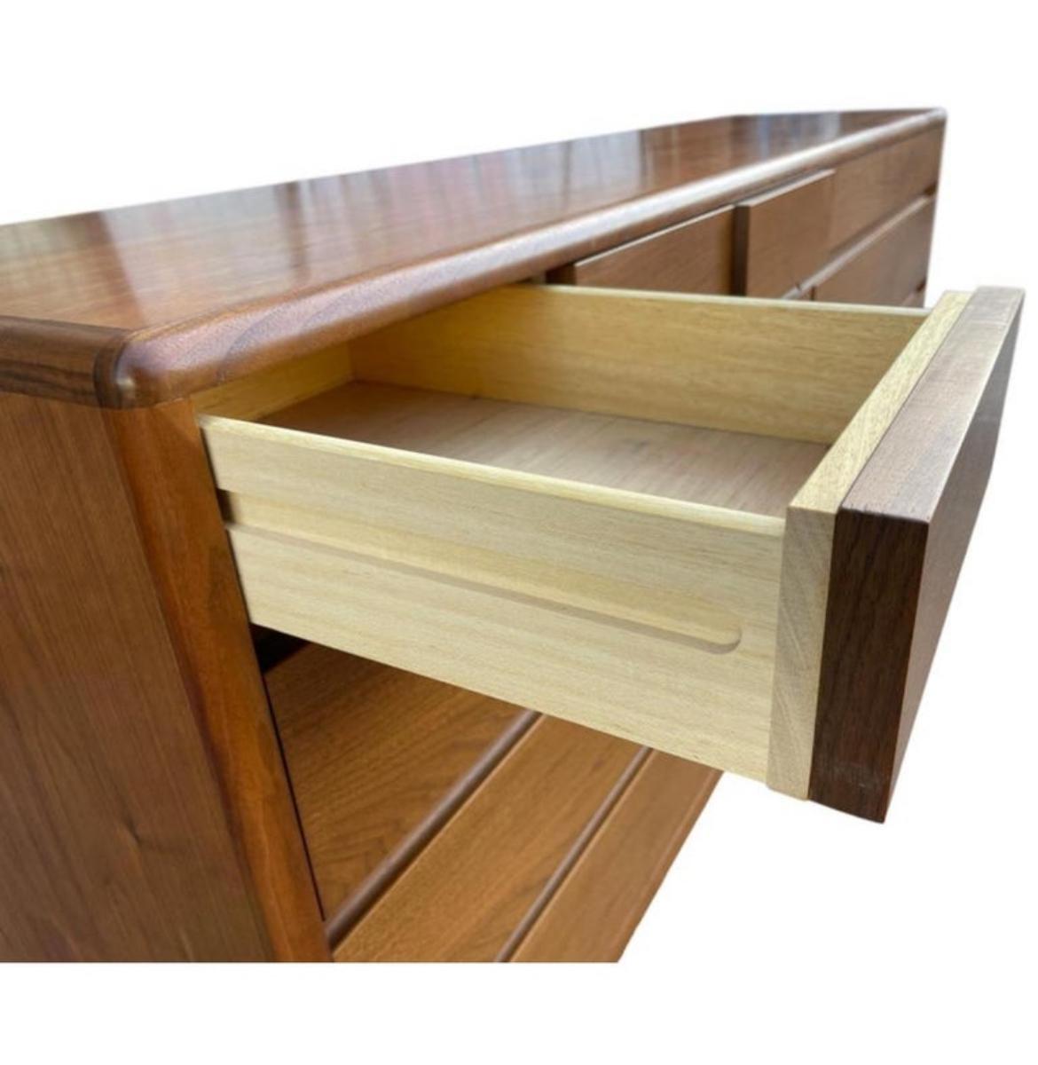 Late 20th Century Mid-Century Danish Modern Teak 10 Drawer Credenza Dresser Denmark
