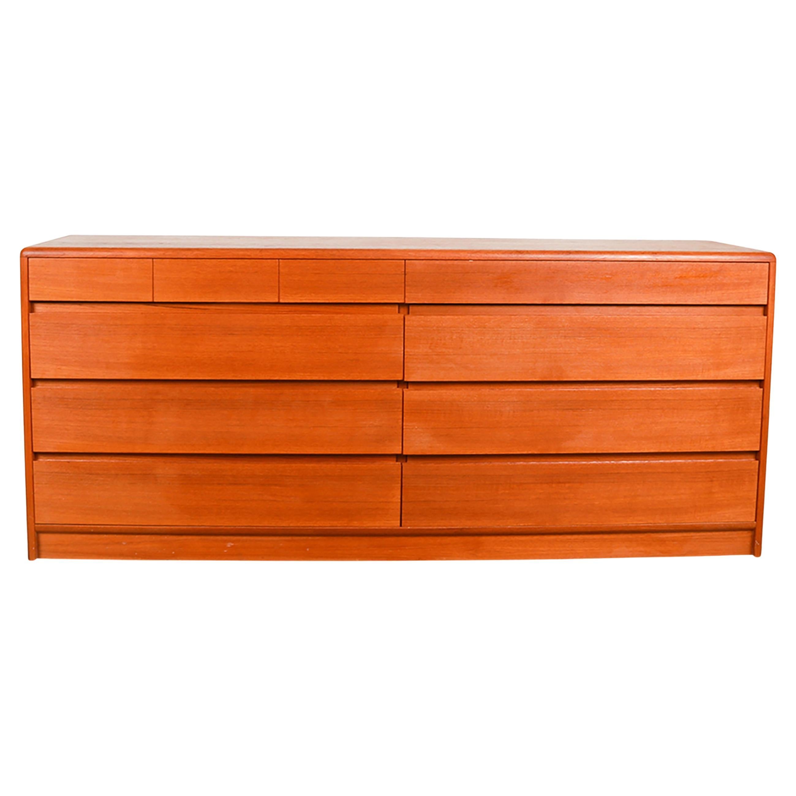 Mid Century Danish Modern Teak 10 Drawer Dresser Denmark For Sale