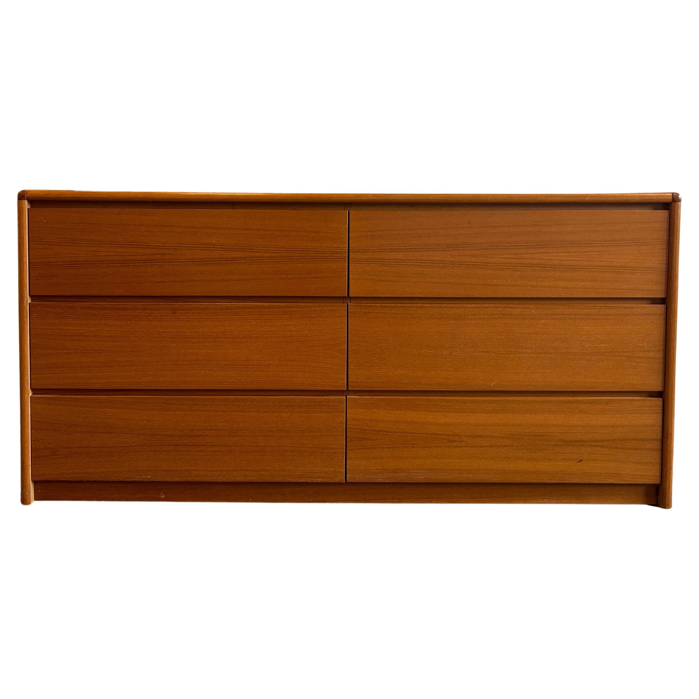 Mid century Danish modern Teak 6 drawer dresser credenza  For Sale