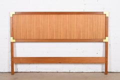 Midcentury Danish Modern Teak and Brass Campaign Queen Size Headboard