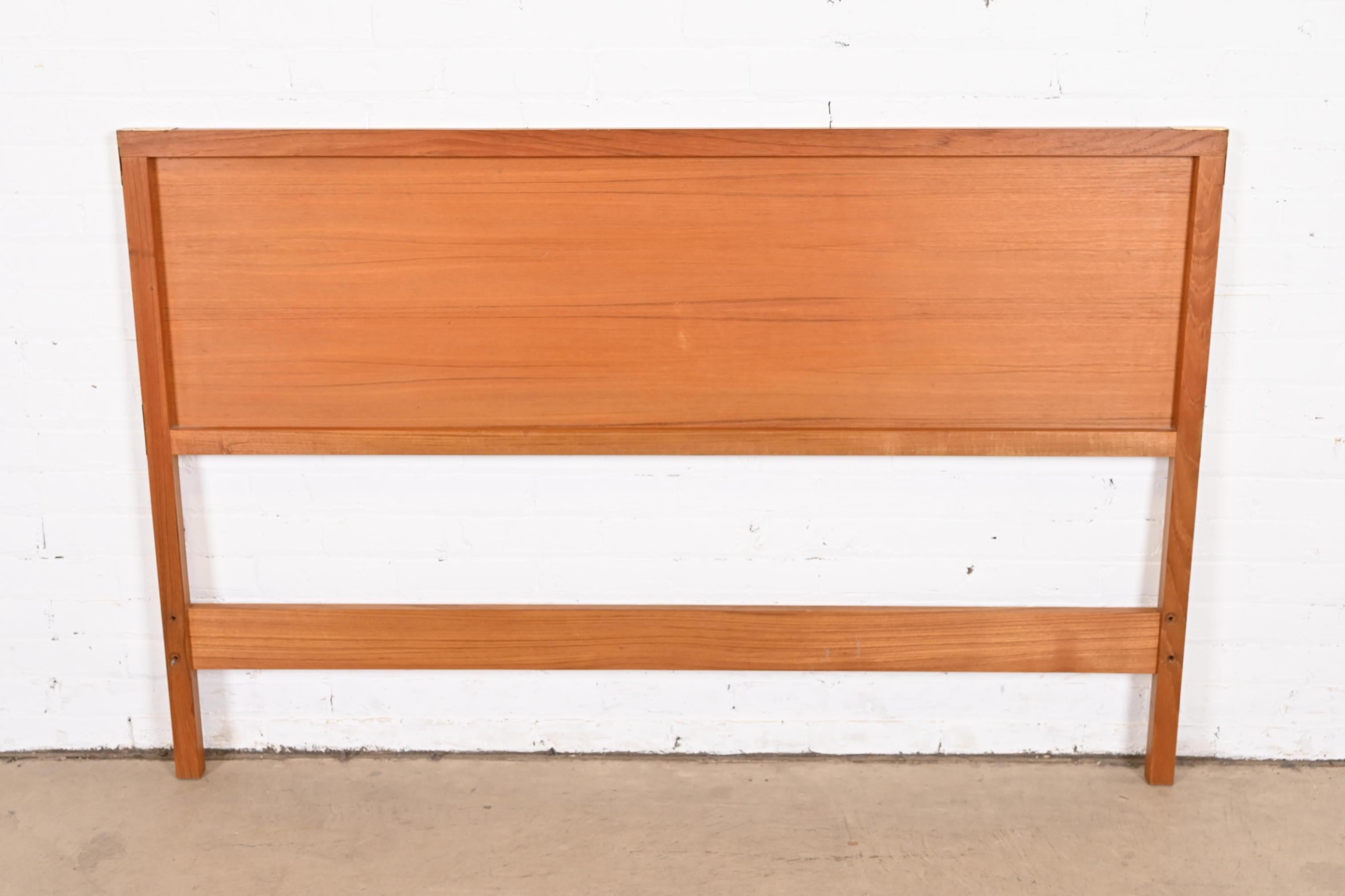 Midcentury Danish Modern Teak and Brass Campaign Queen Size Headboard 4