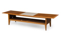 Mid-Century Danish Modern Teak and Cane Low Coffee Table, Style of Hans Wegner