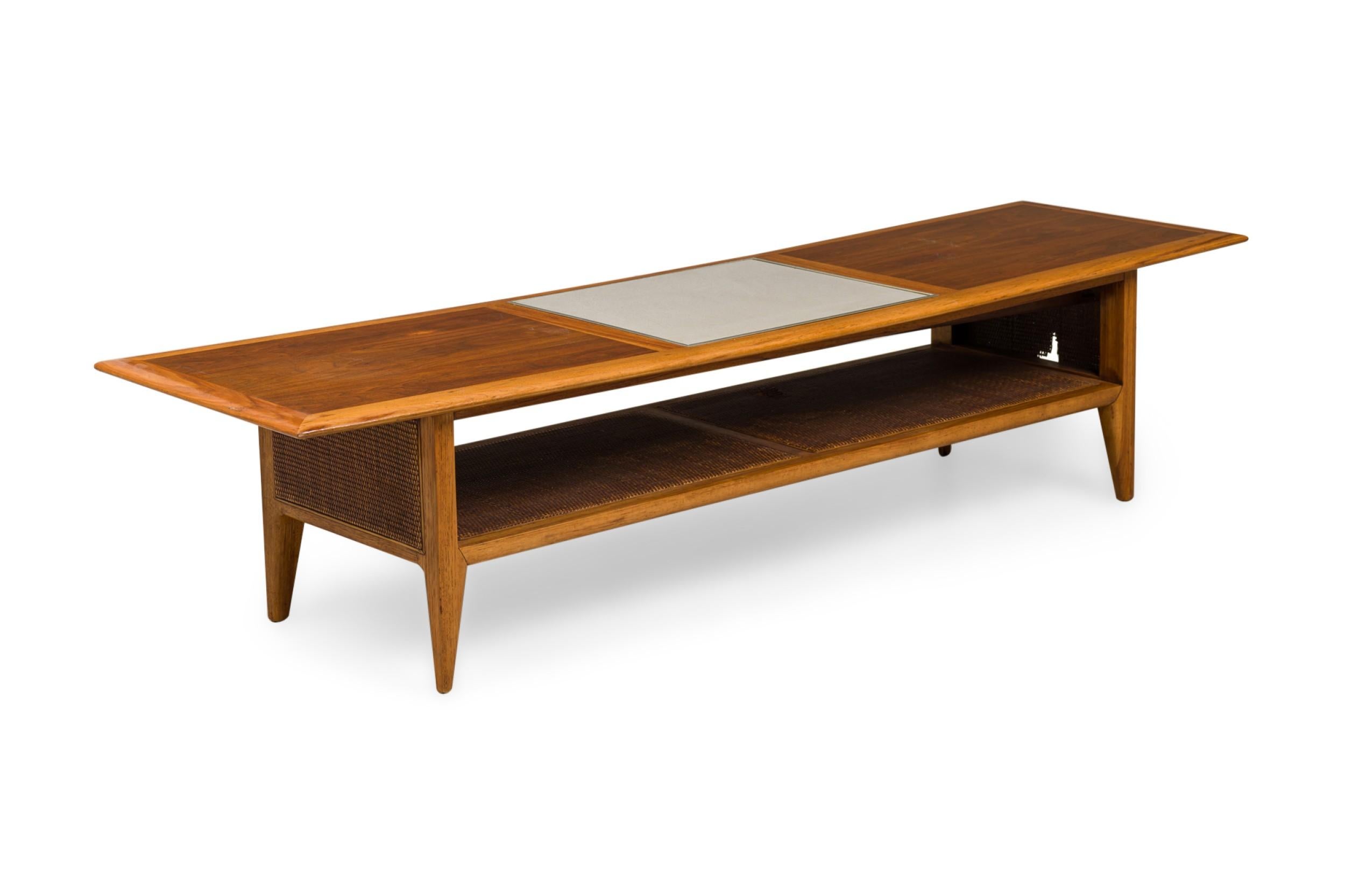 Hand-Crafted Mid-Century Danish Modern Teak and Cane Low Coffee Table, Style of Hans Wegner For Sale