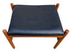 Mid Century Danish Modern Teak and Leather Small Stool Spottrup Mobler