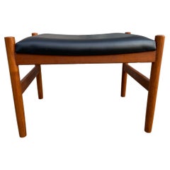 Mid Century Danish Modern Teak and Leather Small Stool Spottrup Mobler