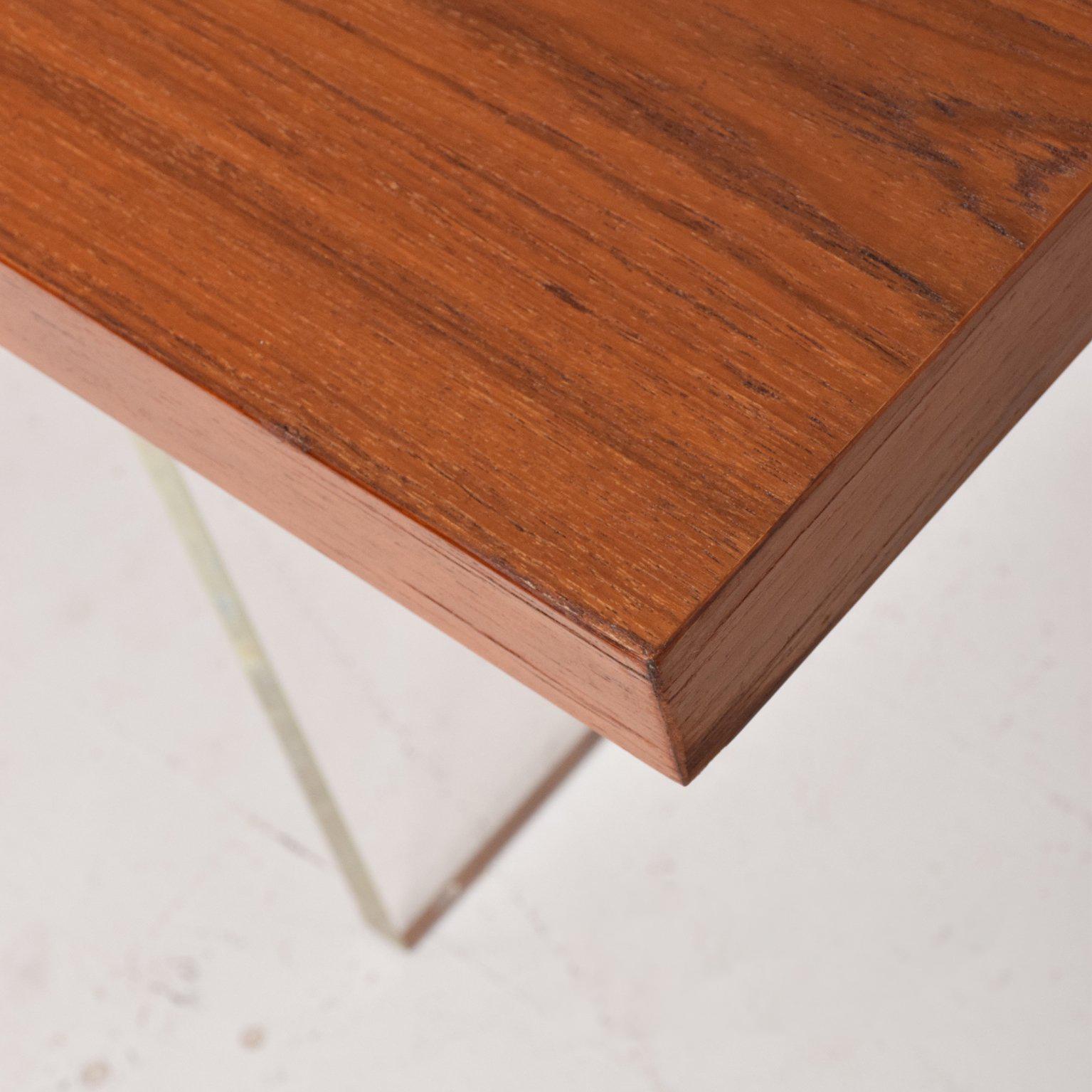 For your consideration a beautiful dining table or work table in teak wood with Lucite legs. Solid brass hardware. 

Lucite legs are new in excellent condition. 

Unmarked. No stamp present from the maker.

Measures: 39 3/8" x 70 3/4 x