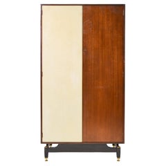 Vintage Mid century Danish modern teak and white lacquer wardrobe dresser armoire