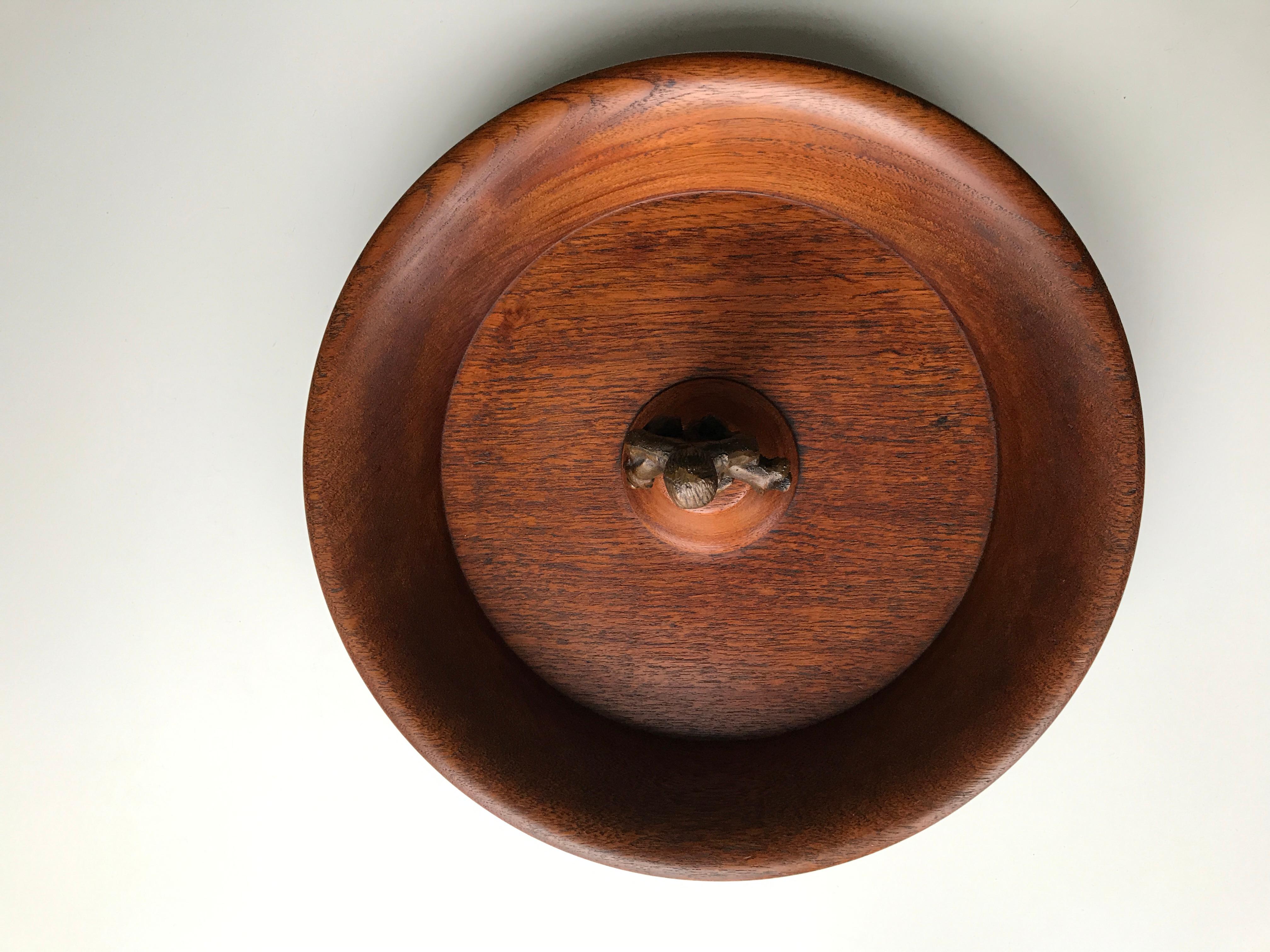 Mid-Century Danish Modern Teak Bowl with Metal Figurine 3