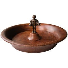 Vintage Mid-Century Danish Modern Teak Bowl with Metal Figurine