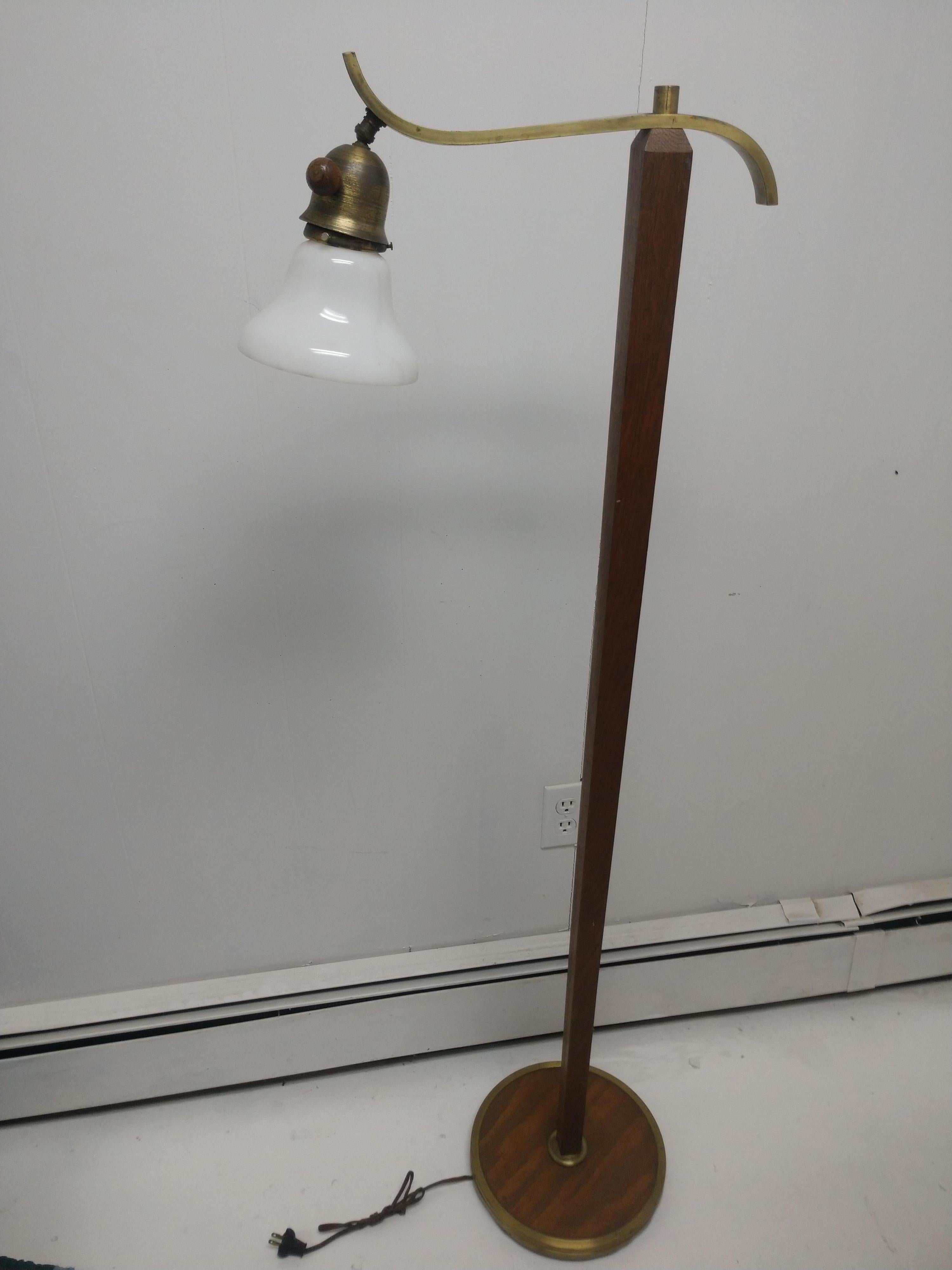 Mid-Century Danish Modern Teak & Brass Reading Floor Lamp In Good Condition For Sale In Port Jervis, NY