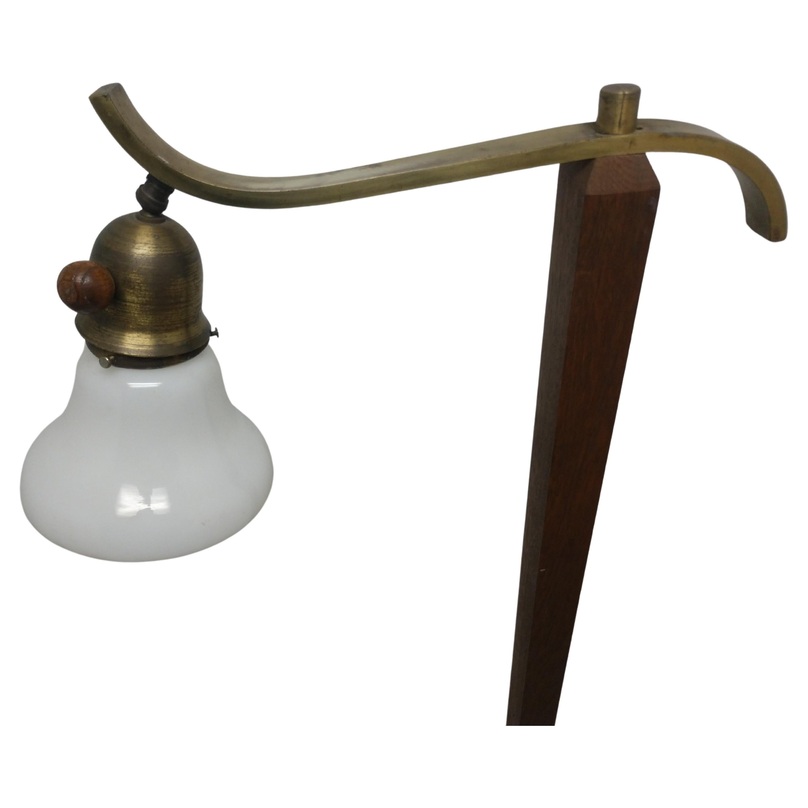 Hand-Crafted Mid-Century Danish Modern Teak & Brass Reading Floor Lamp For Sale
