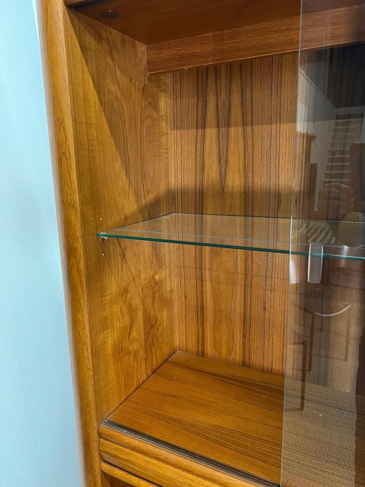 20th Century Mid Century Danish Modern Teak Buffet Display China Cabinet With Hutch And Light