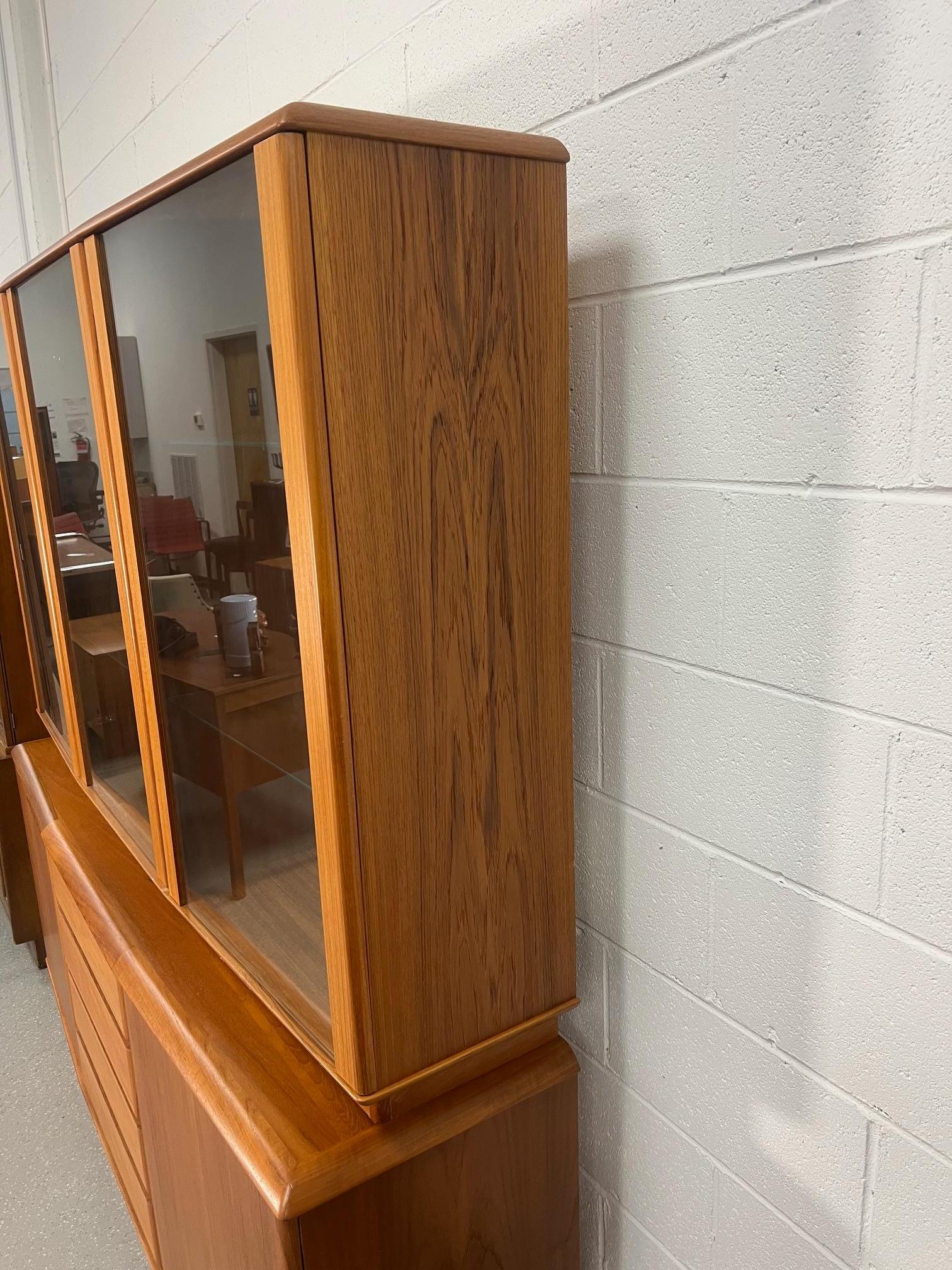 Mid Century Danish Modern Teak Buffet Hutch Display China Cabinet Bow Front For Sale 9