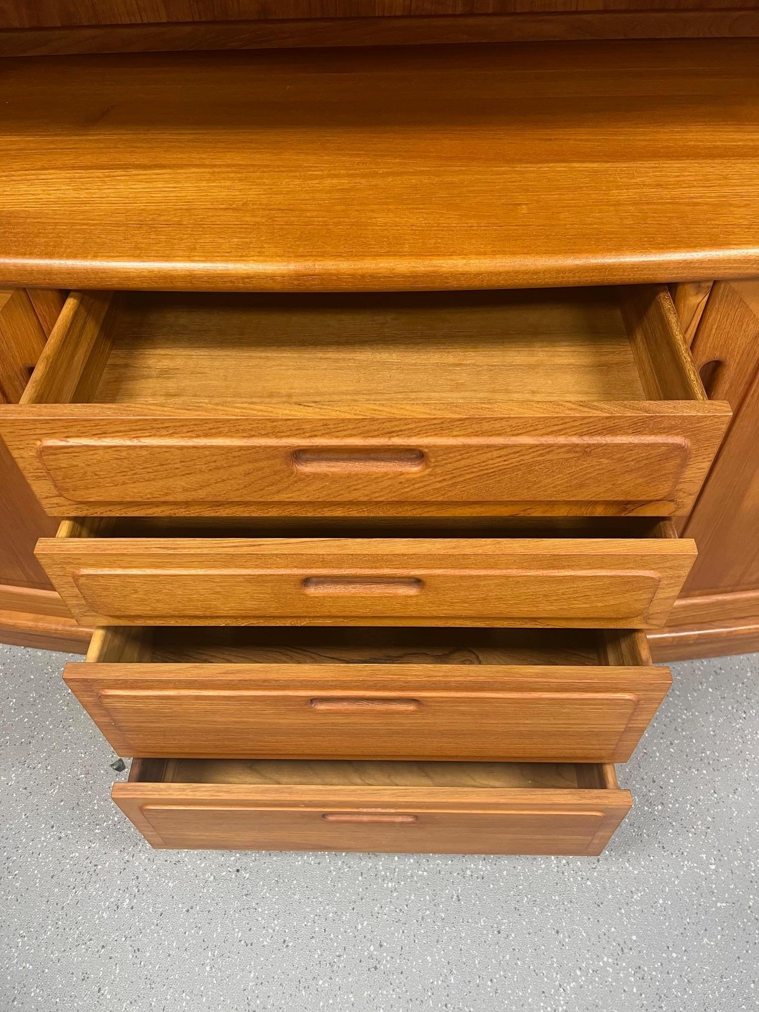 Veneer Mid Century Danish Modern Teak Buffet Hutch Display China Cabinet Bow Front