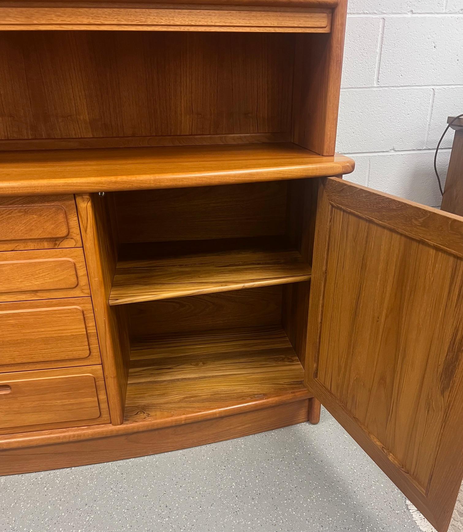 20th Century Mid Century Danish Modern Teak Buffet Hutch Display China Cabinet Bow Front