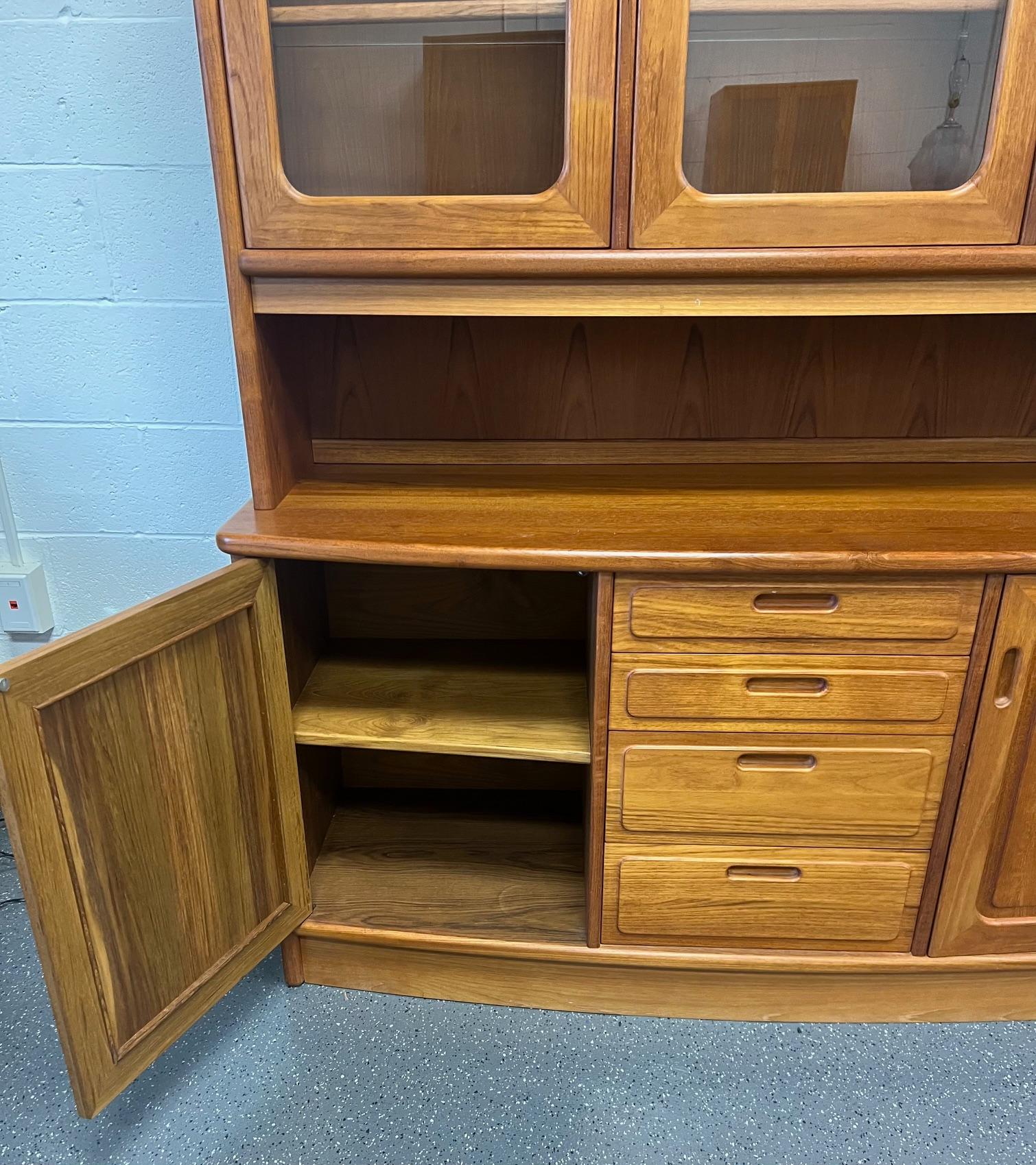 Mid Century Danish Modern Teak Buffet Hutch Display China Cabinet Bow Front For Sale 2