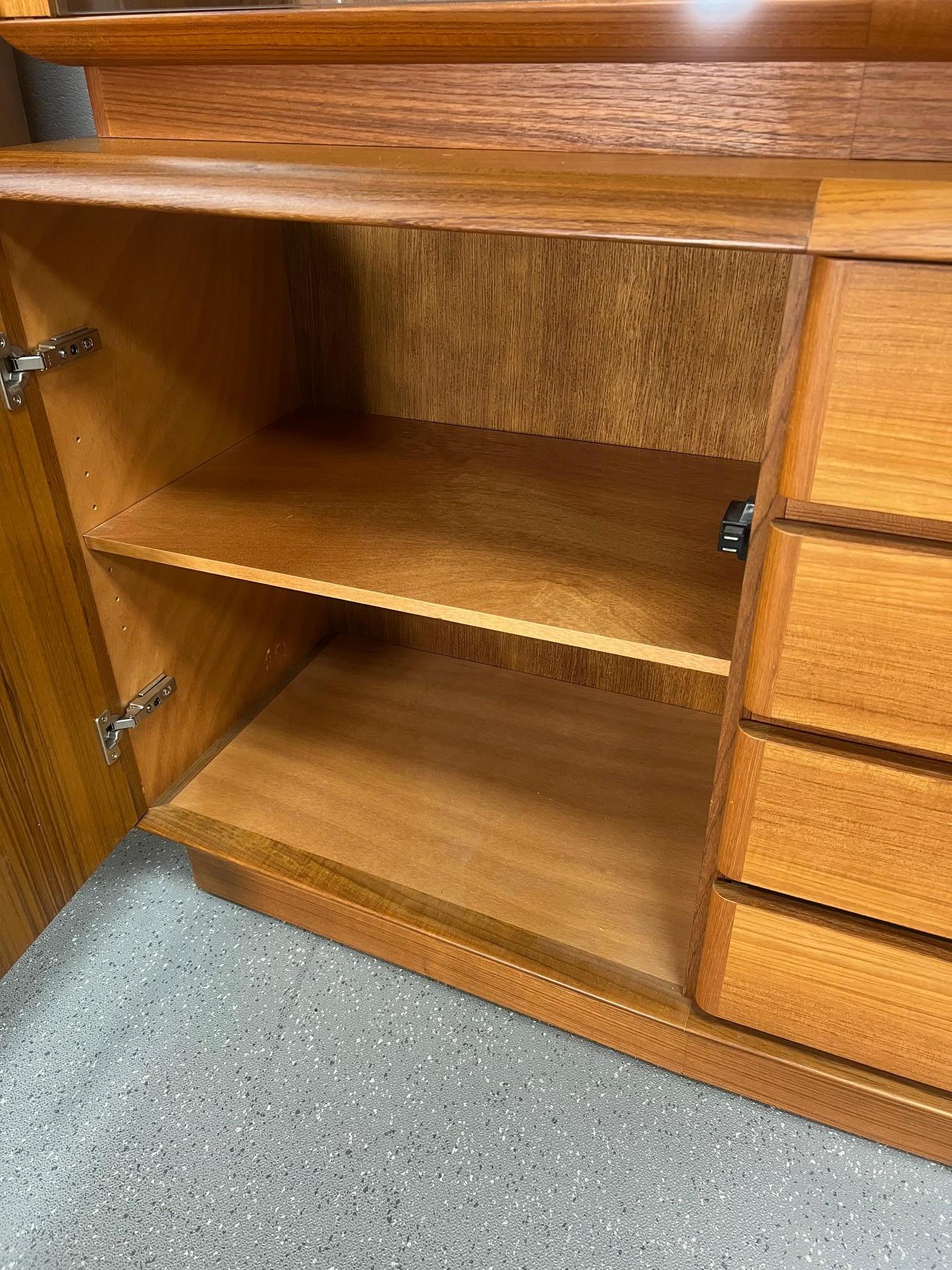 Mid Century Danish Modern Teak Buffet Hutch Display China Cabinet Bow Front For Sale 2