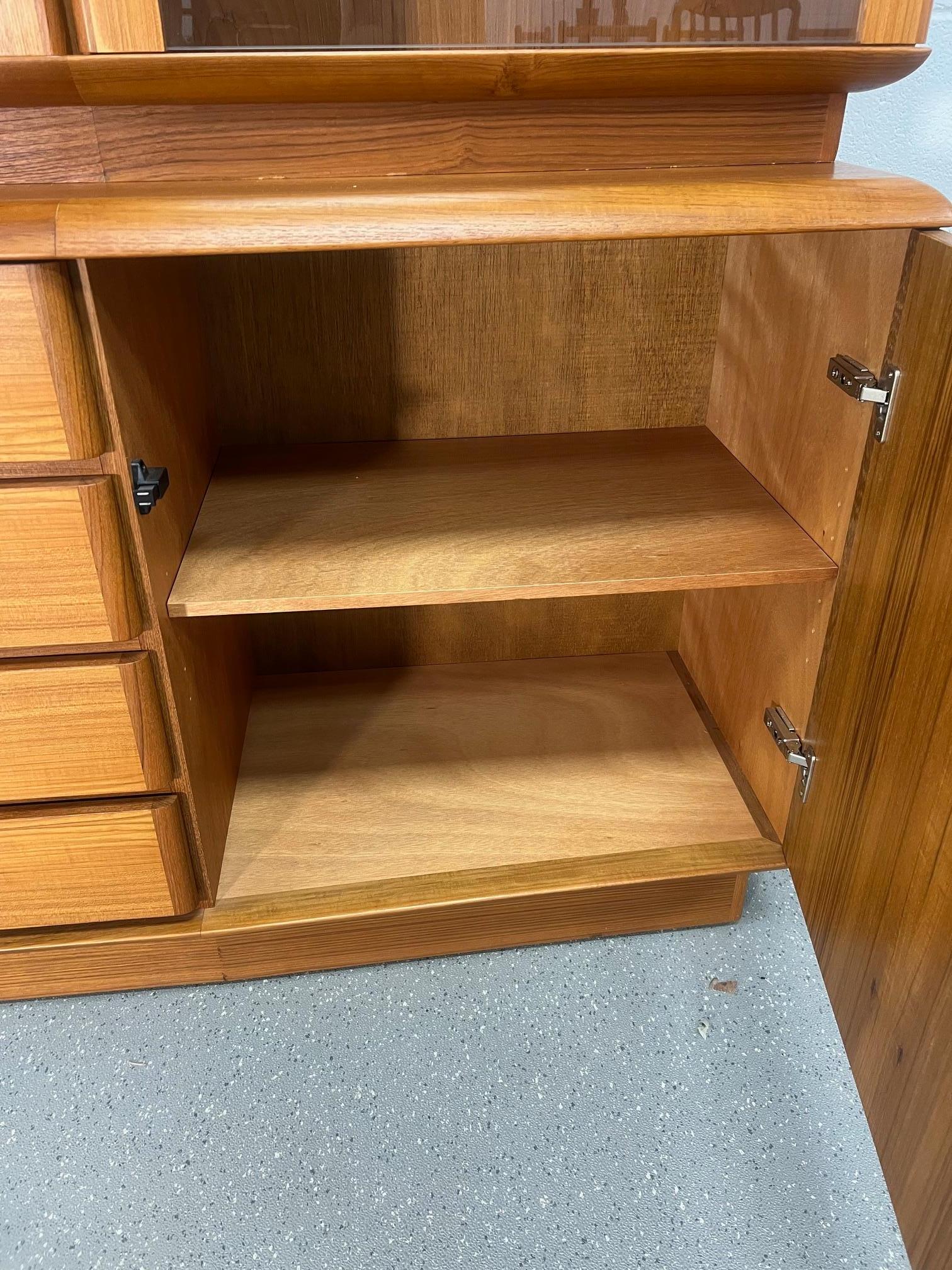 Mid Century Danish Modern Teak Buffet Hutch Display China Cabinet Bow Front For Sale 3