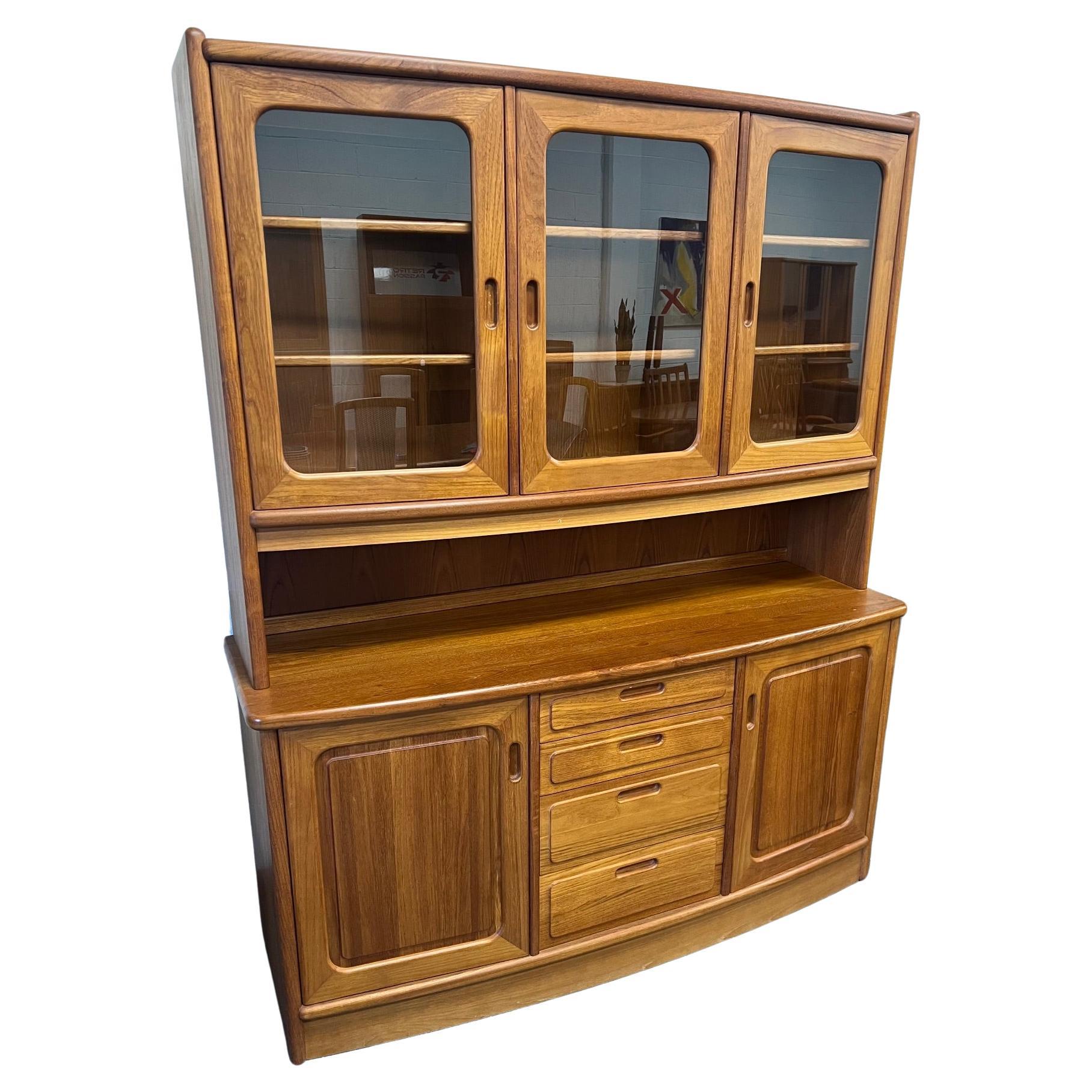 Mid Century Danish Modern Teak Buffet Hutch Display China Cabinet Bow Front For Sale