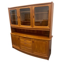 Vintage Mid Century Danish Modern Teak Buffet Hutch Display China Cabinet Bow Front