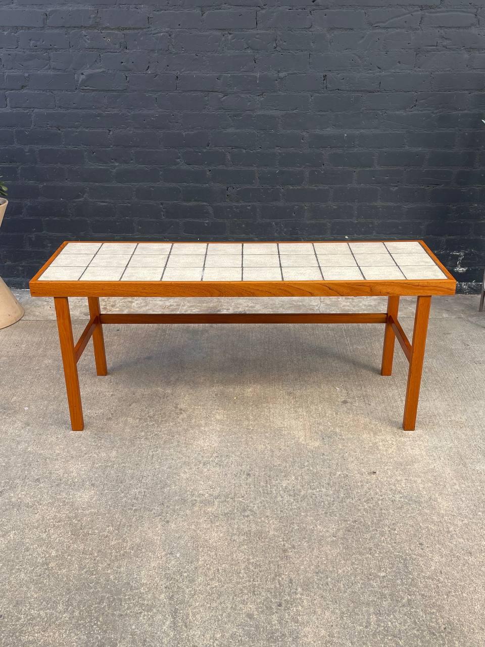 Mid-Century Danish Modern Teak & Ceramic Top Console Table by Trioh In Good Condition For Sale In Los Angeles, CA