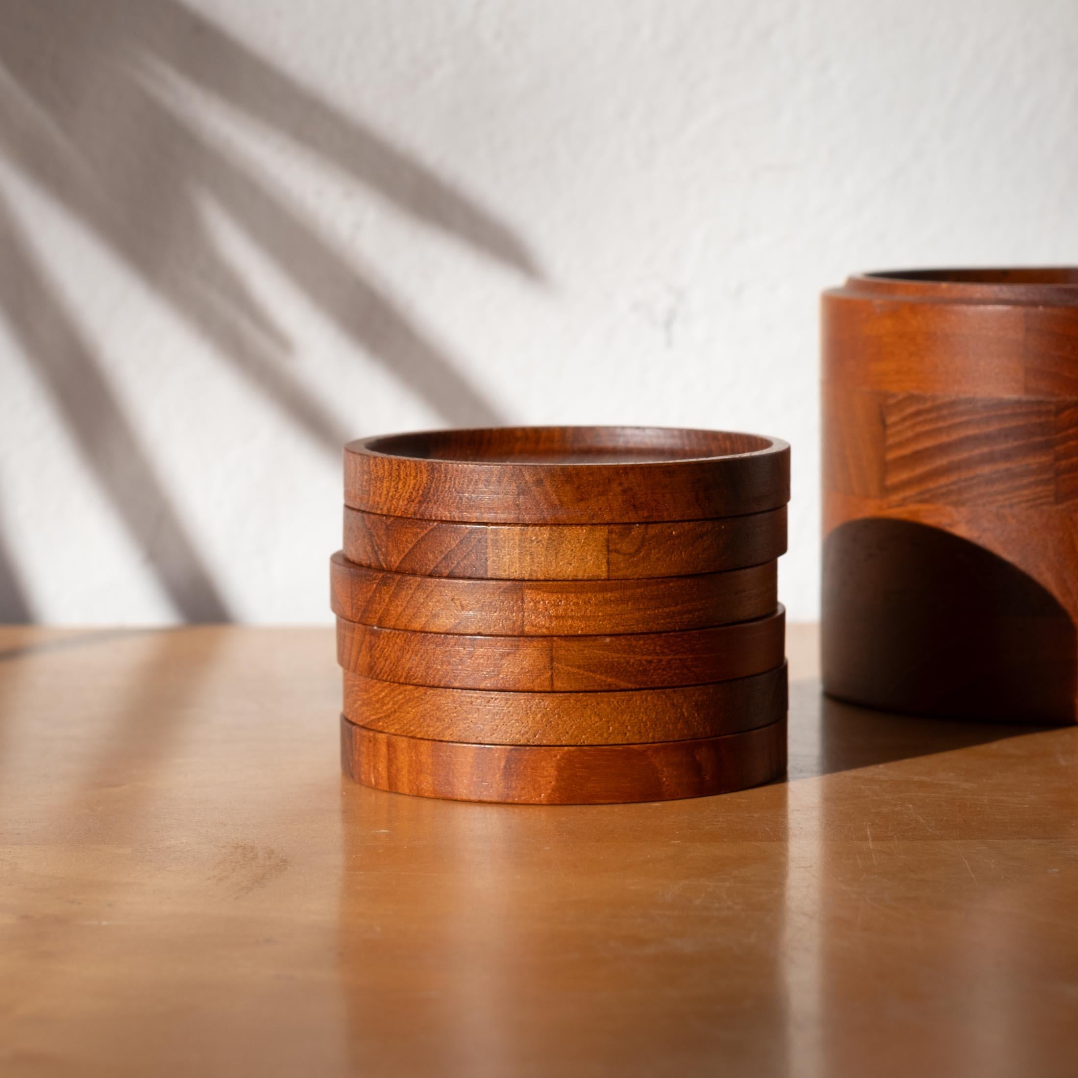Mid-Century Danish Modern Teak Coaster Set 4