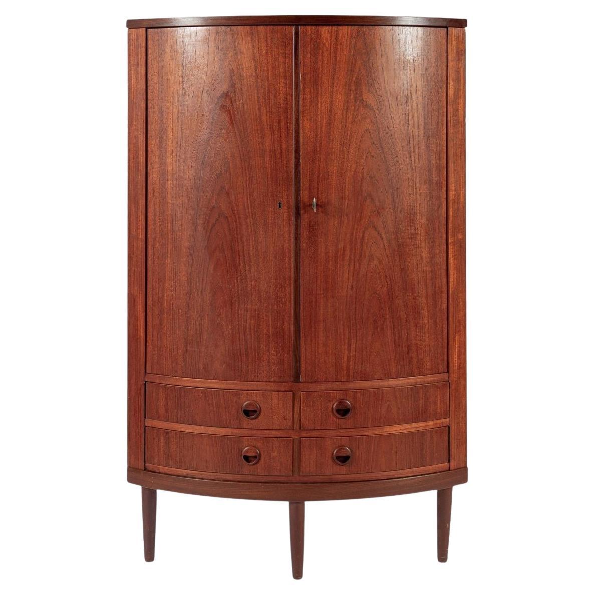 Mid Century Danish Modern Teak Corner Cabinet with Pivoting Drawers