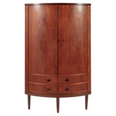 Mid Century Danish Modern Teak Corner Cabinet with Pivoting Drawers
