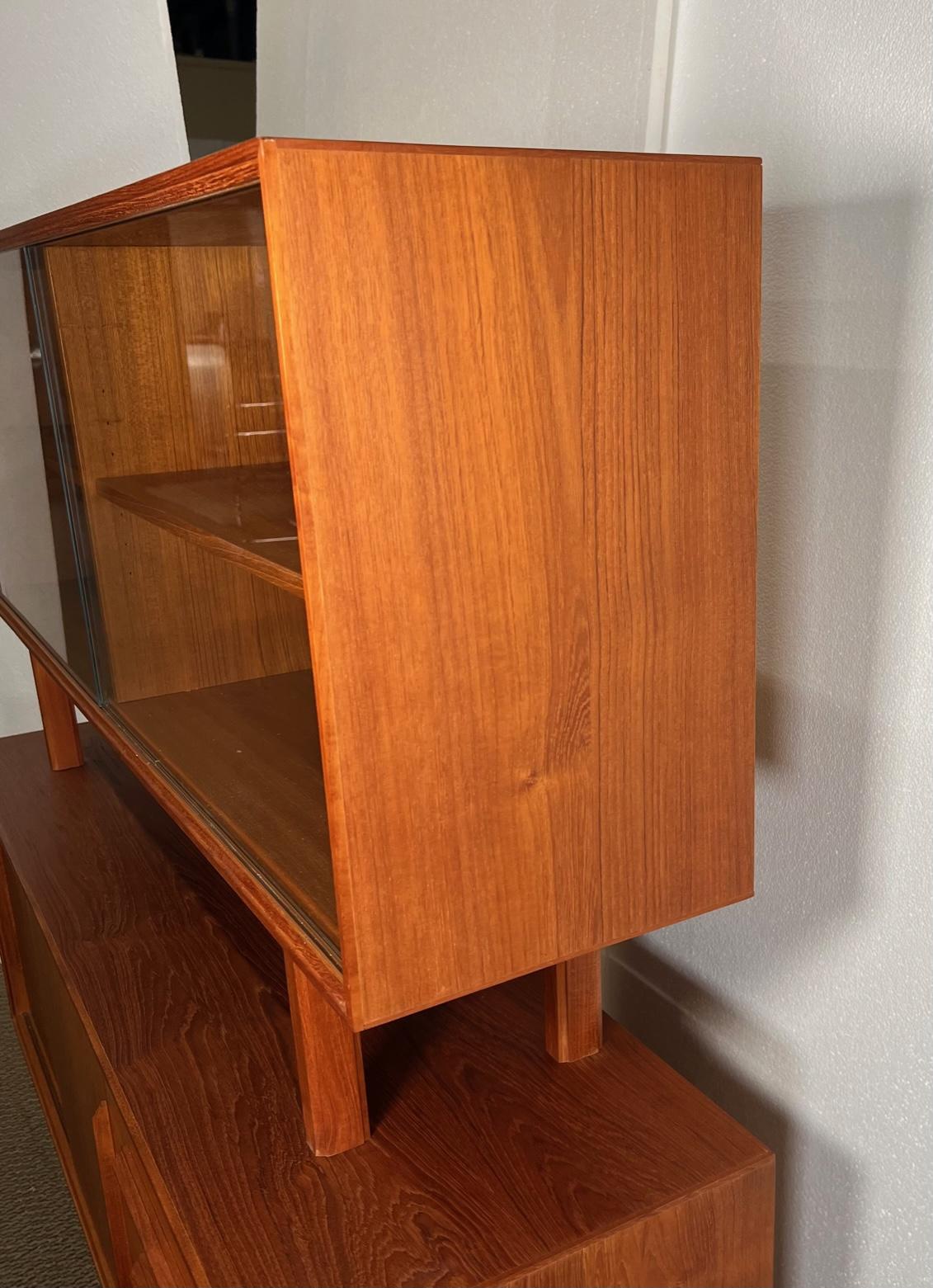 Midcentury Danish Modern Teak Credenza with Hutch Sliding Doors 14