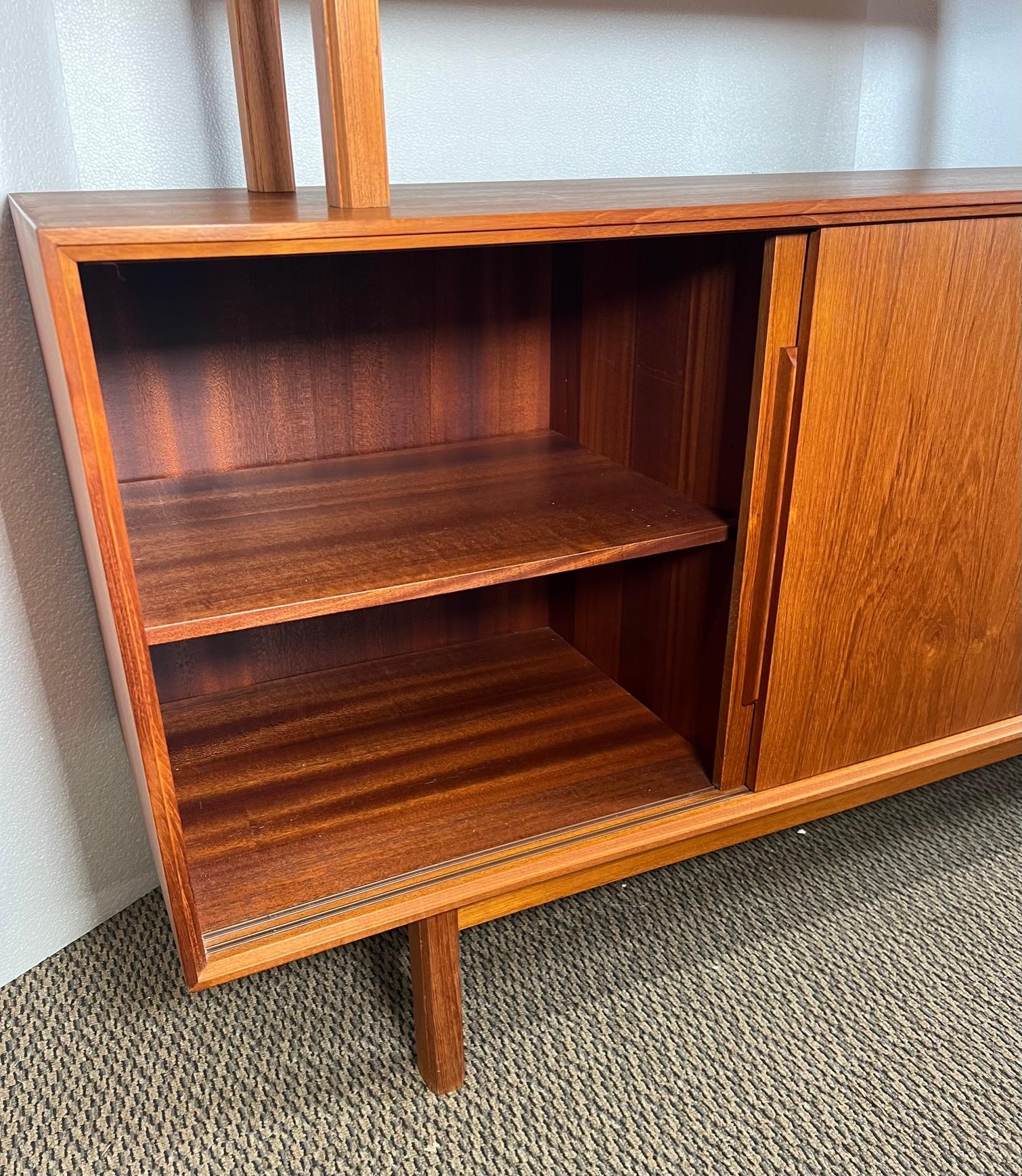 Midcentury Danish Modern Teak Credenza with Hutch Sliding Doors 2