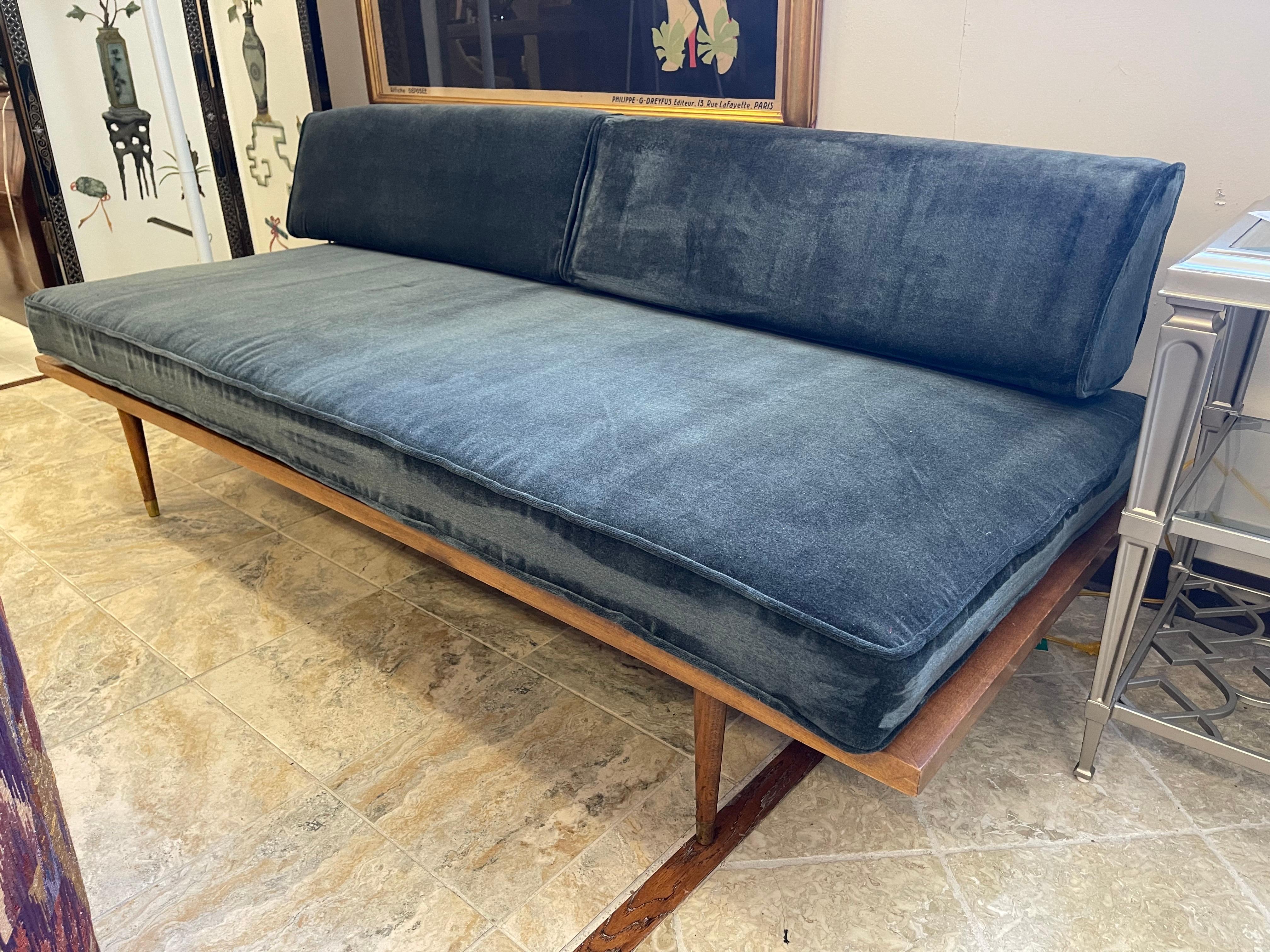 Scandinavian Modern Mid Century Danish Modern Teak Daybed Sofa Settee Donghia Velvet Fabric
