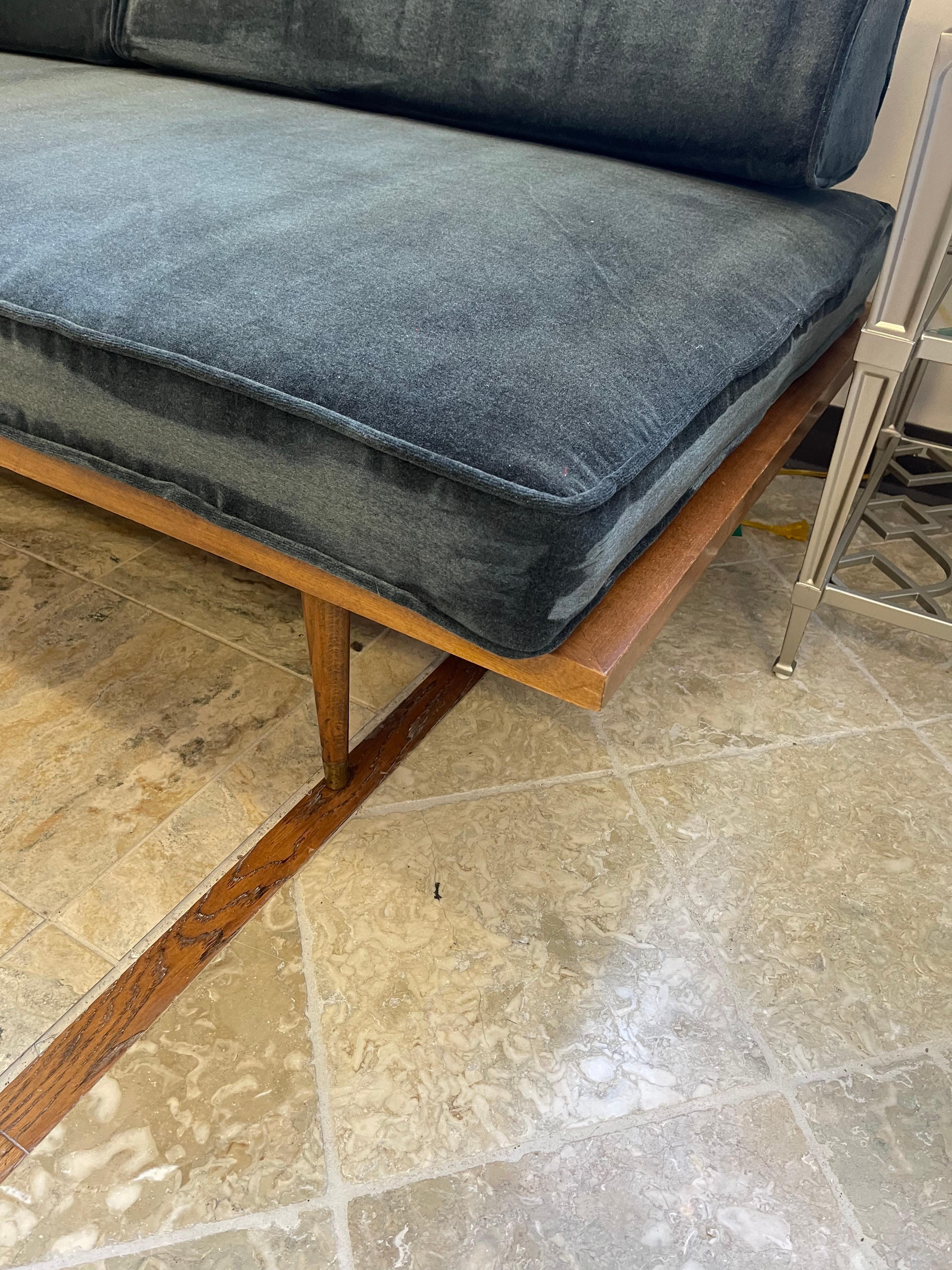Mid Century Danish Modern Teak Daybed Sofa Settee Donghia Velvet Fabric 1