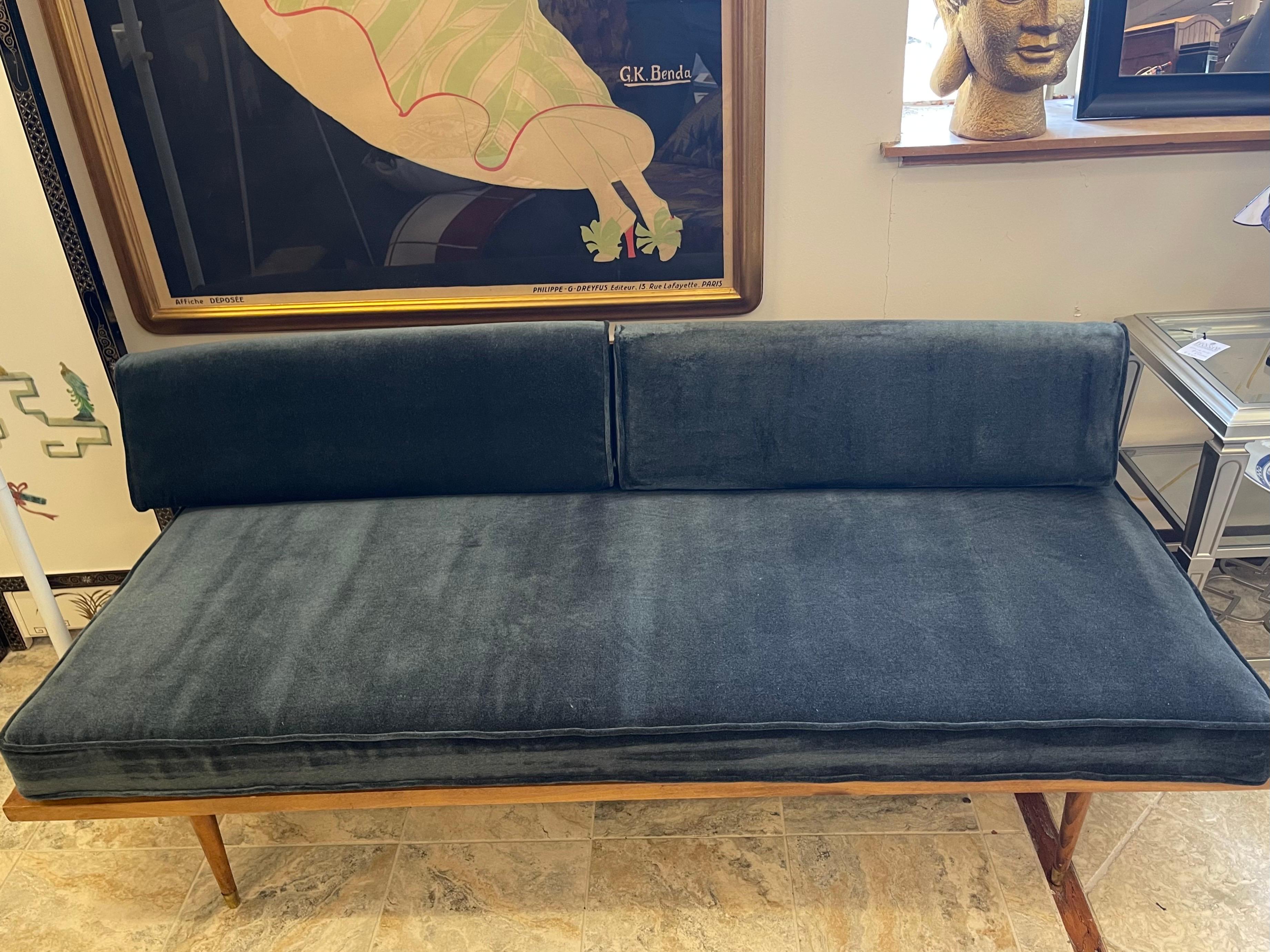 Mid Century Danish Modern Teak Daybed Sofa Settee Donghia Velvet Fabric 2