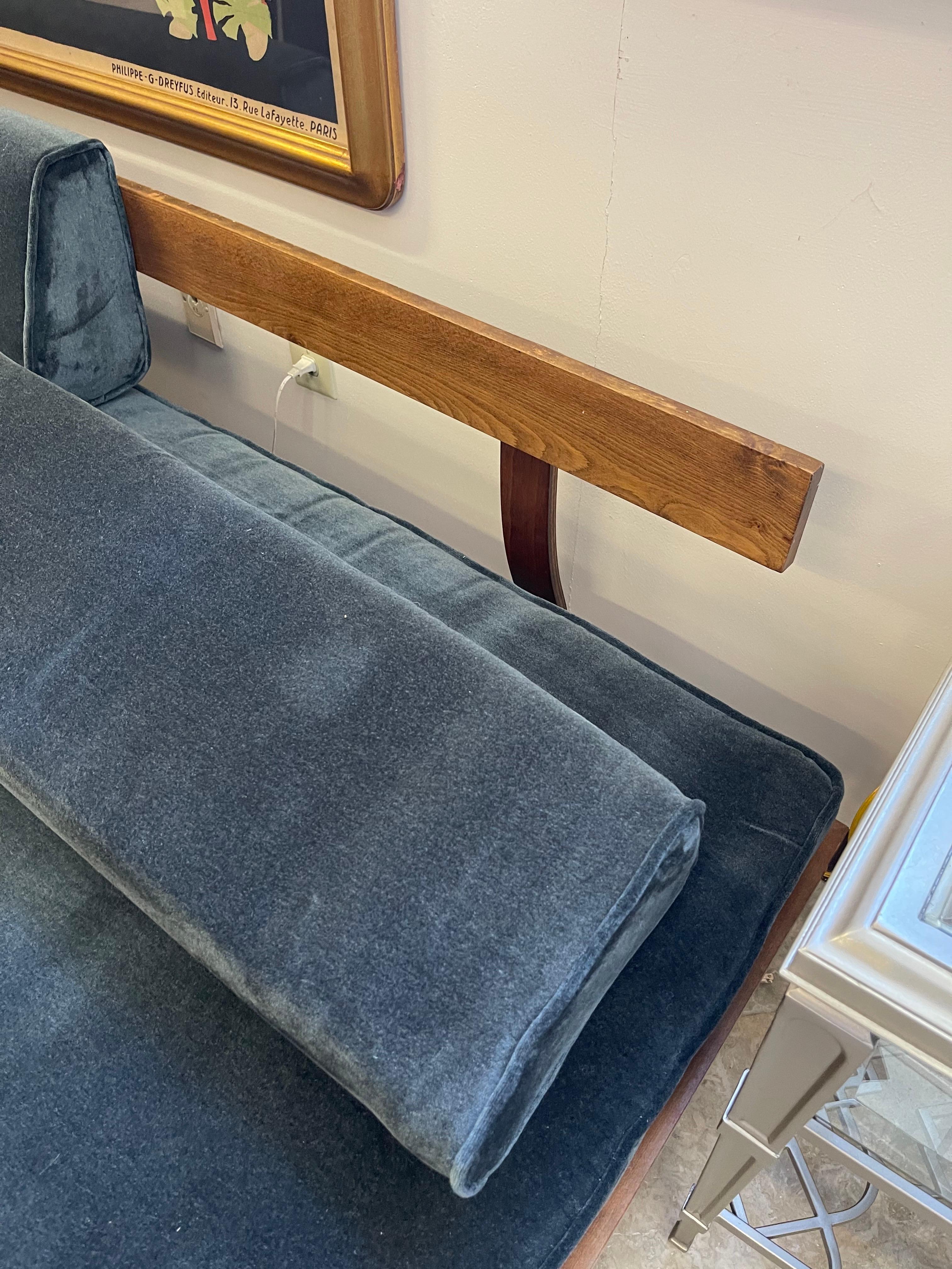 Mid Century Danish Modern Teak Daybed Sofa Settee Donghia Velvet Fabric 3
