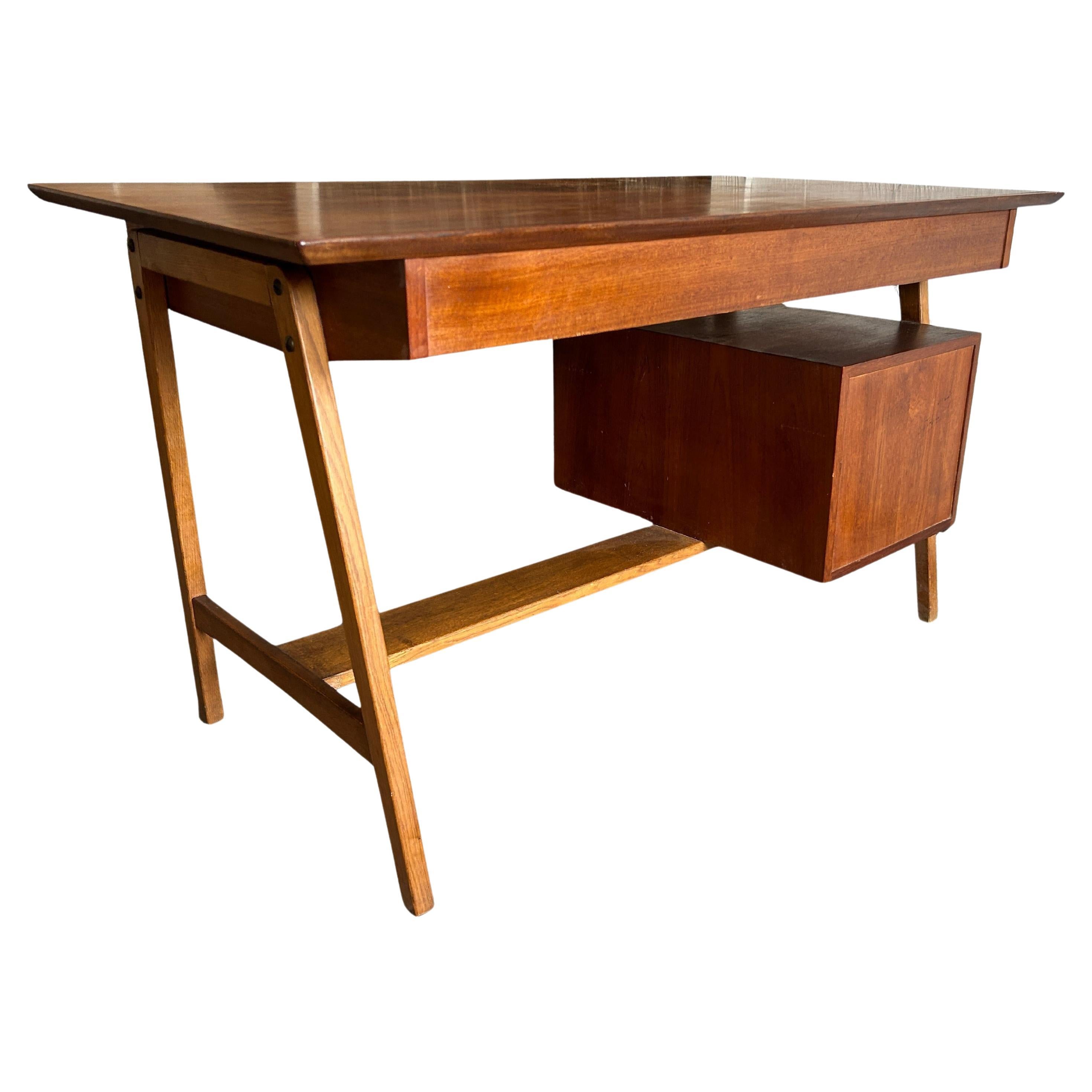 Mid century danish modern teak desk with 3 drawers