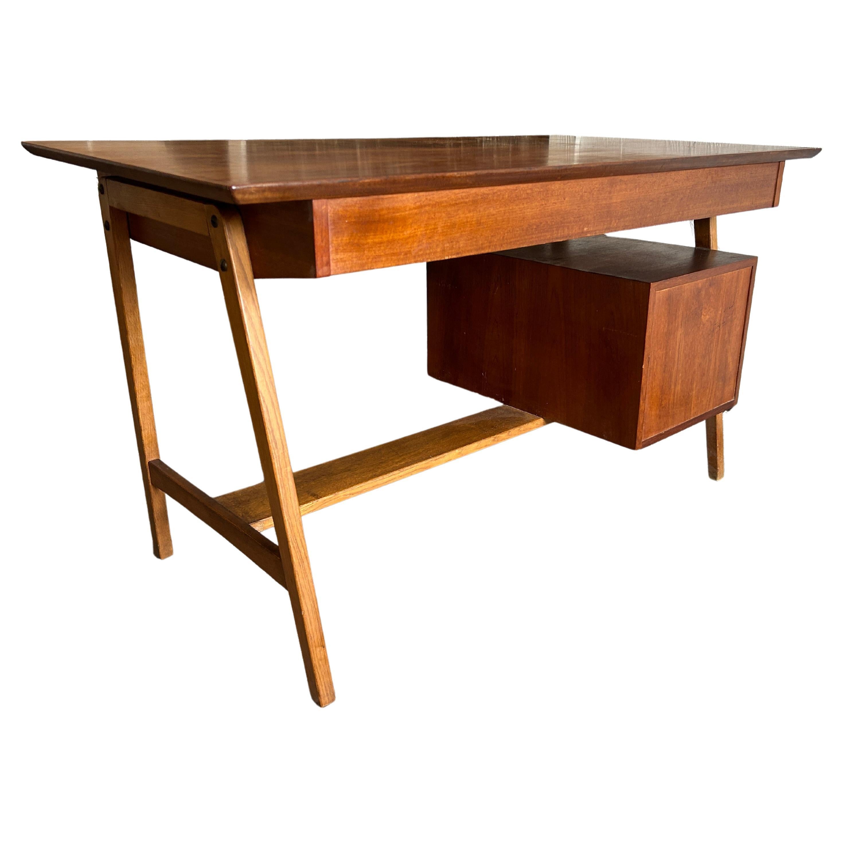 Mid century danish modern teak desk with 3 drawers  For Sale