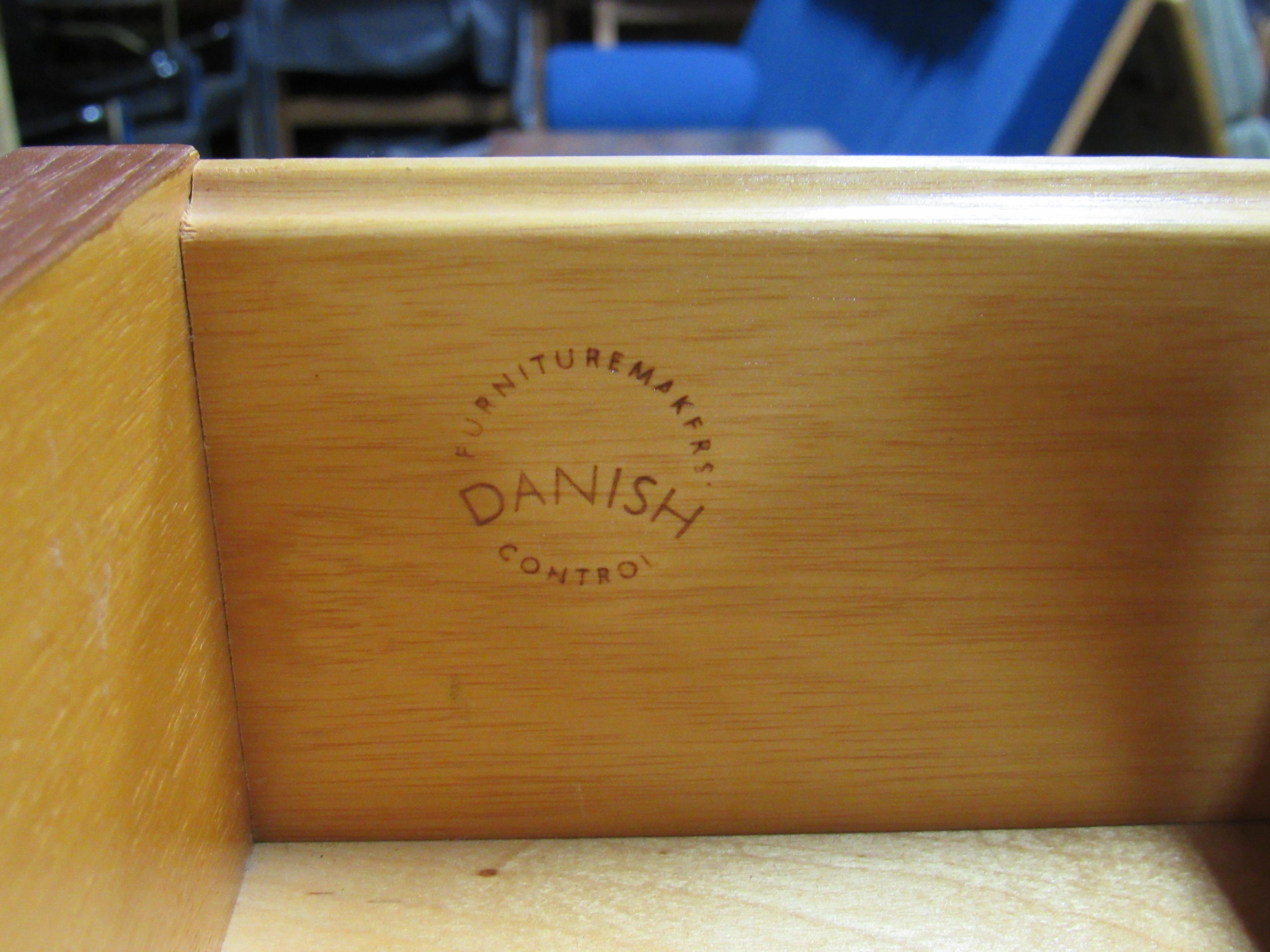 Danish modern teak dresser chest of drawers. Nicely crafted. Excellent vintage condition. Danish Furnituremaker Control stamped on inside of drawer.